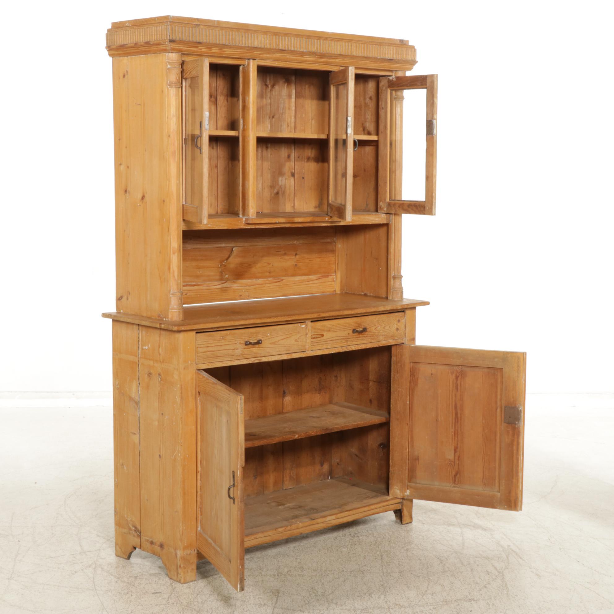 American Primitive Pine Sideboard and Hutch, Early 20th Century
