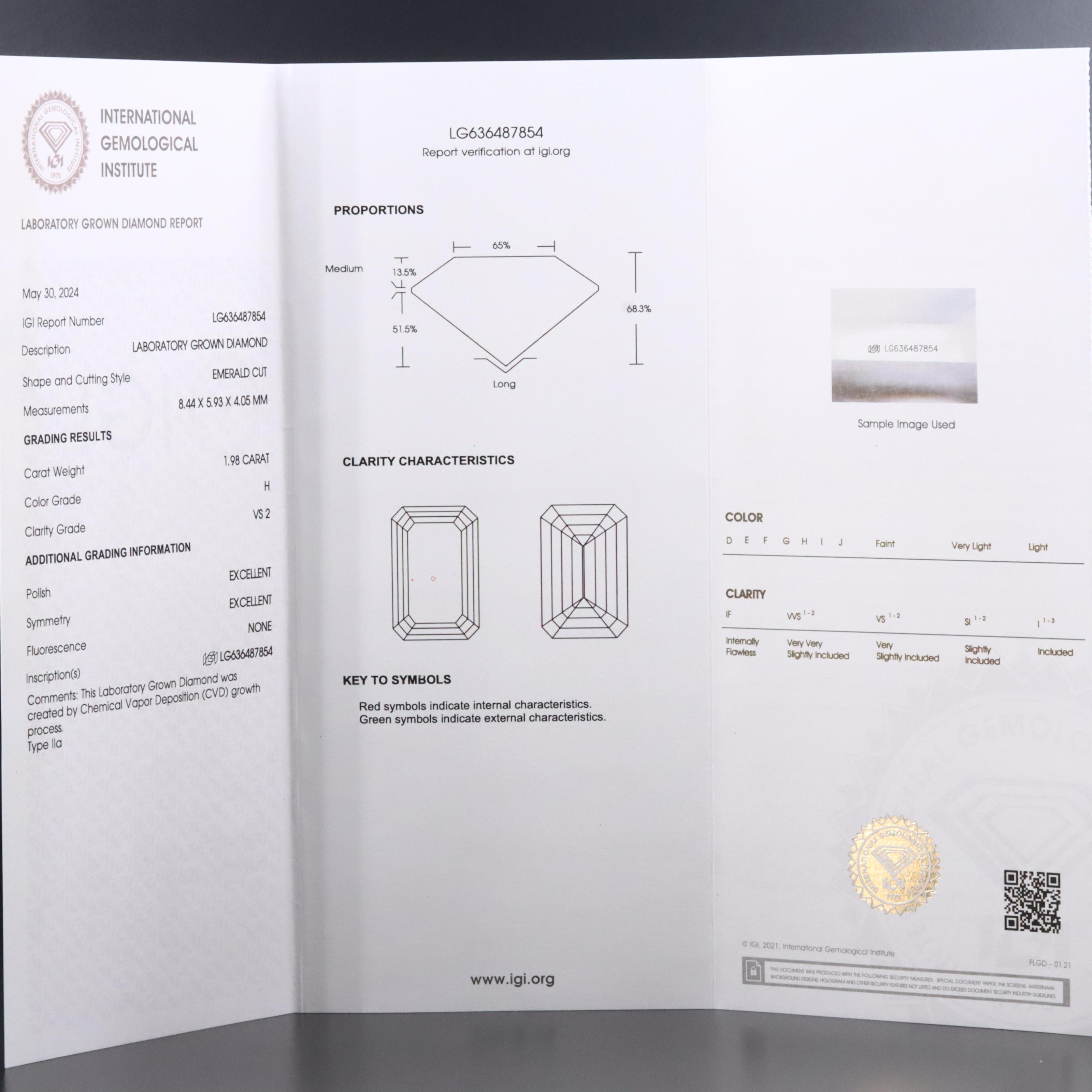 Loose 1.98 CT Lab Grown Diamond with IGI Report