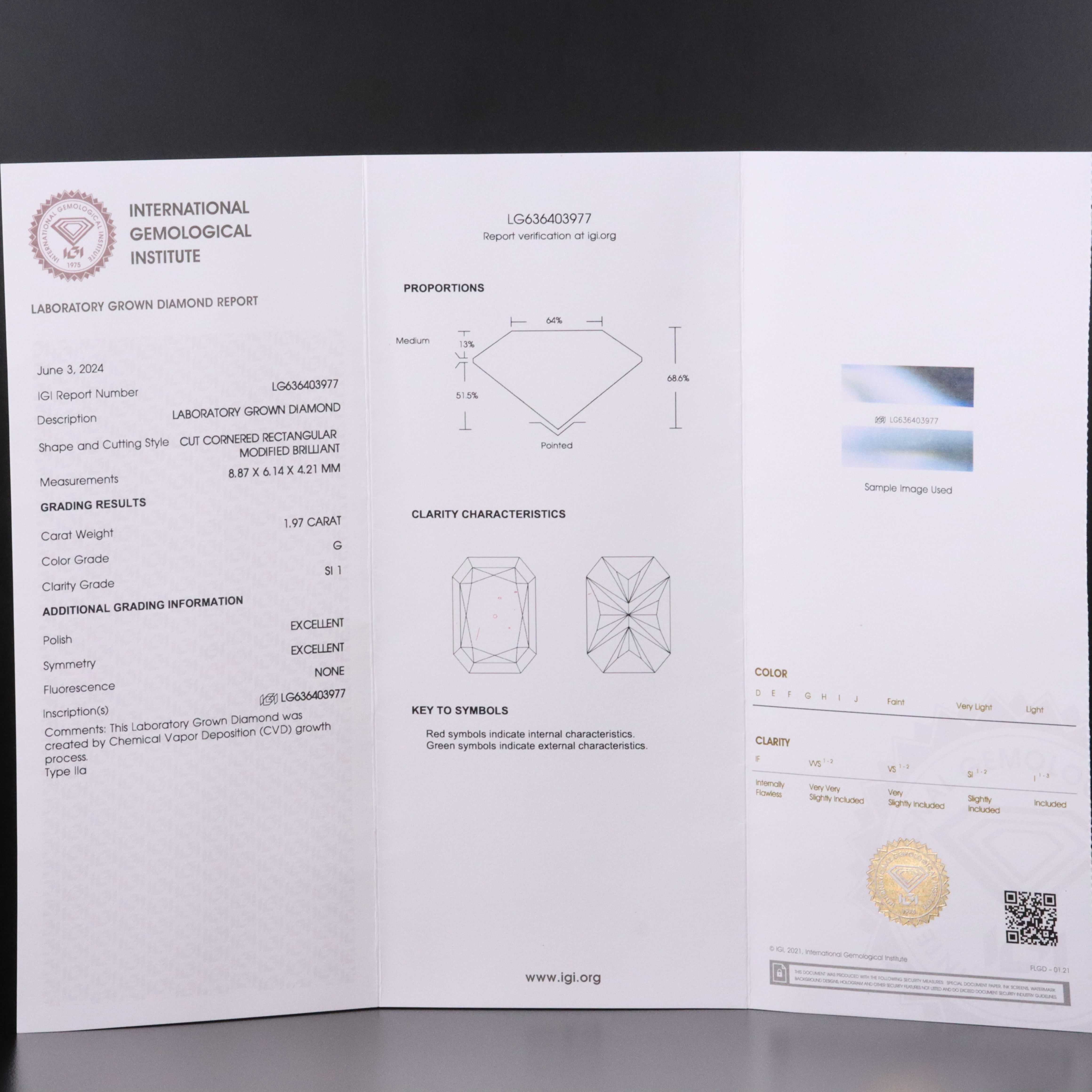 Loose 1.97 CT Lab Grown Diamond with IGI Report
