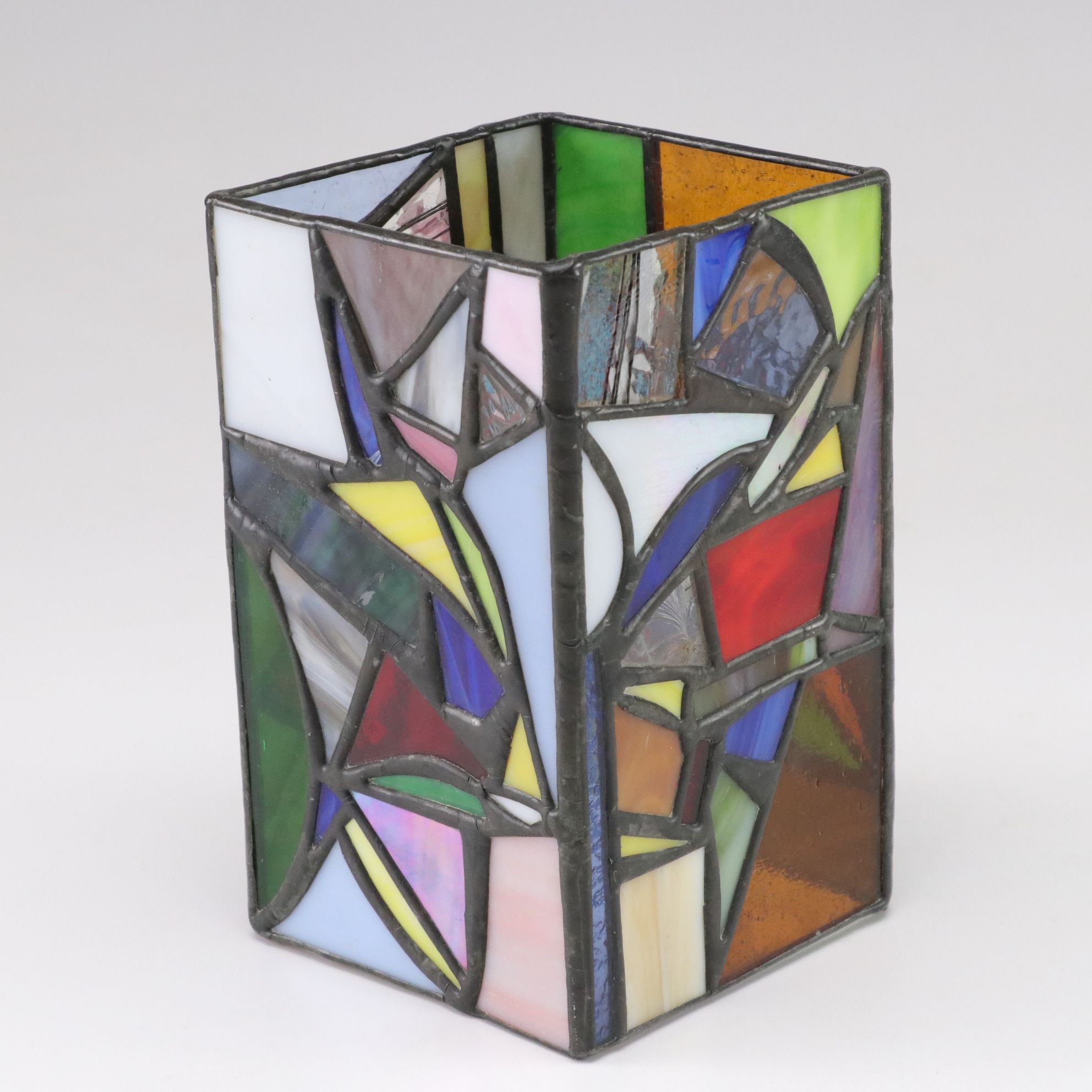 Stained Glass Square Candle Surround Paired With Stained Glass Votive Holder