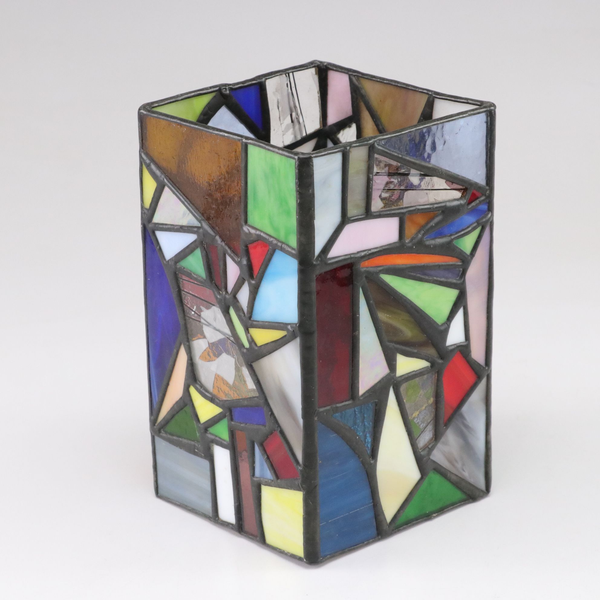 Stained Glass Square Candle Surround Paired With Stained Glass Votive Holder