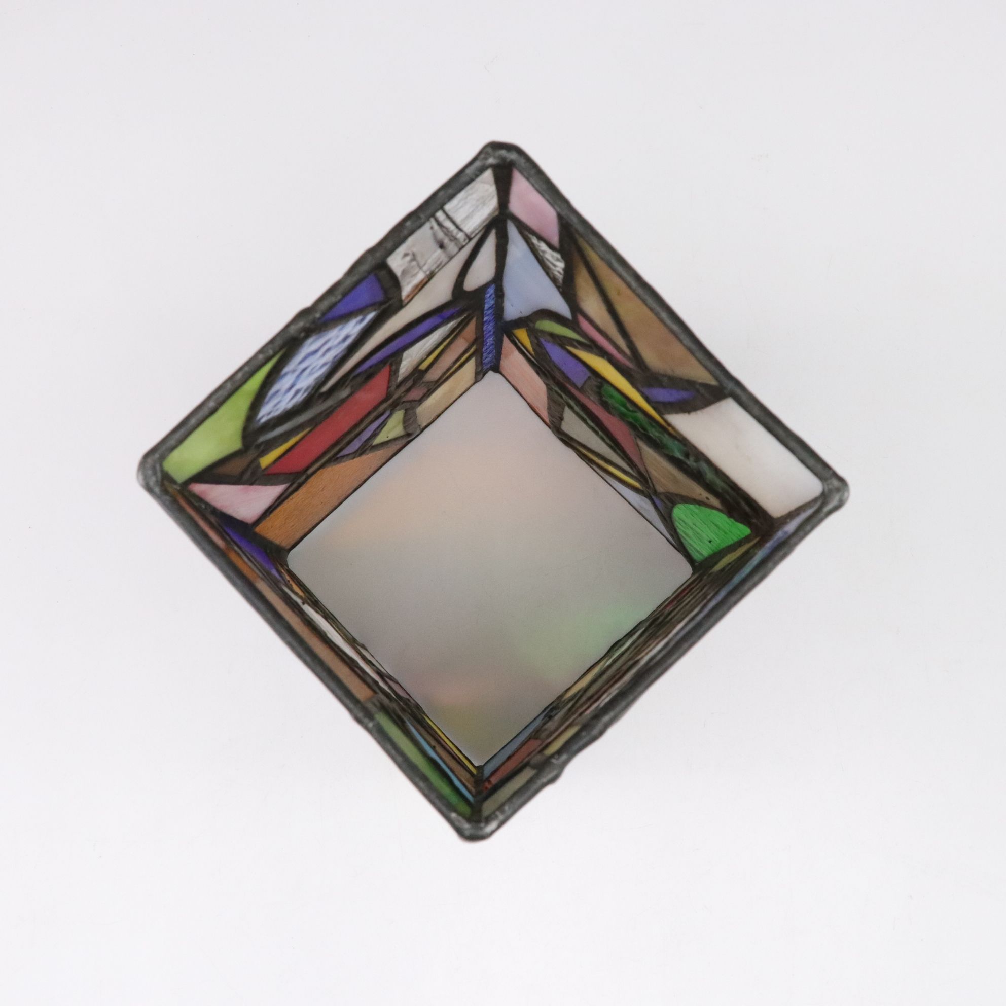 Stained Glass Square Candle Surround Paired With Stained Glass Votive Holder