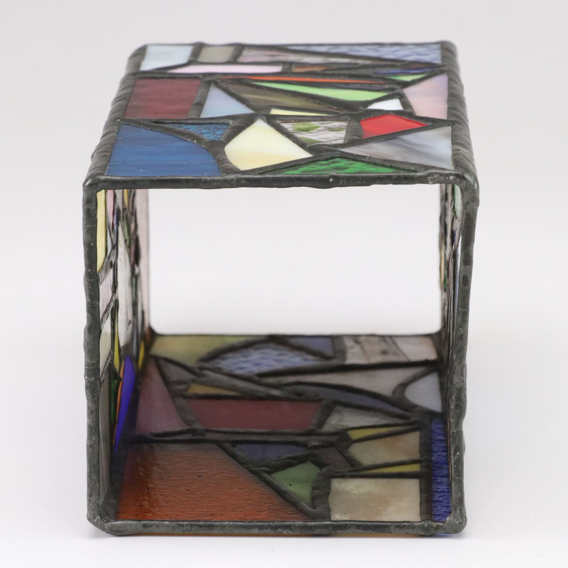 Stained Glass Square Candle Surround Paired With Stained Glass Votive Holder