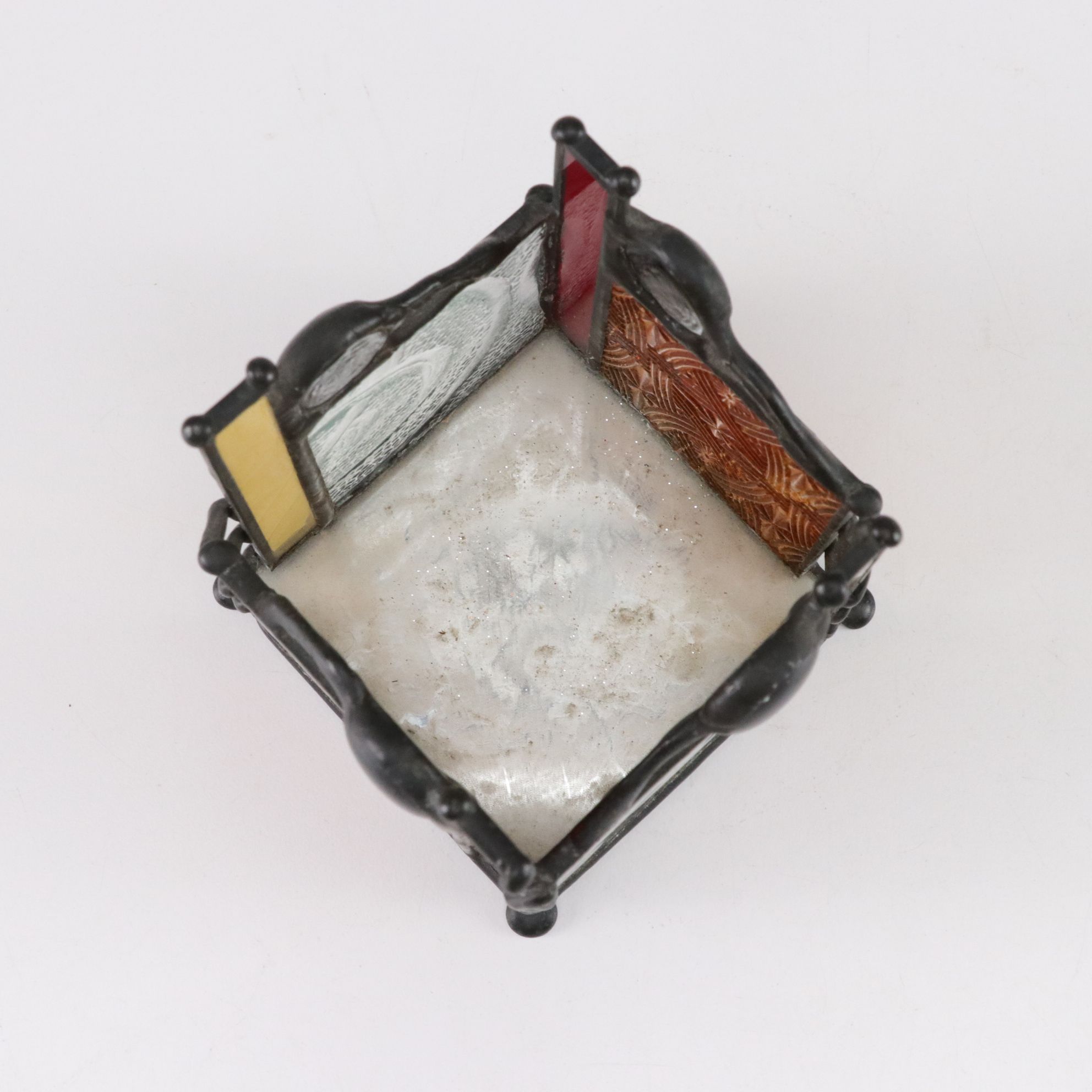 Stained Glass Square Candle Surround Paired With Stained Glass Votive Holder