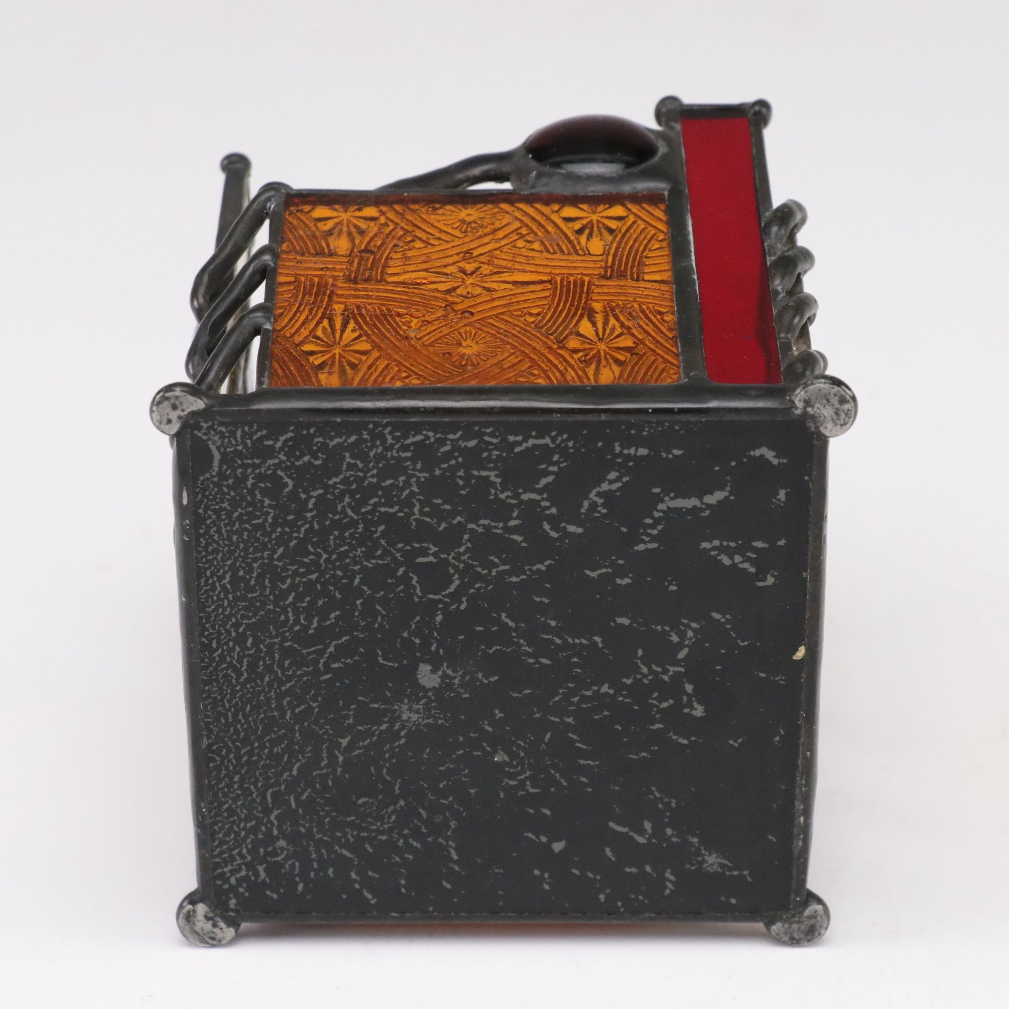 Stained Glass Square Candle Surround Paired With Stained Glass Votive Holder