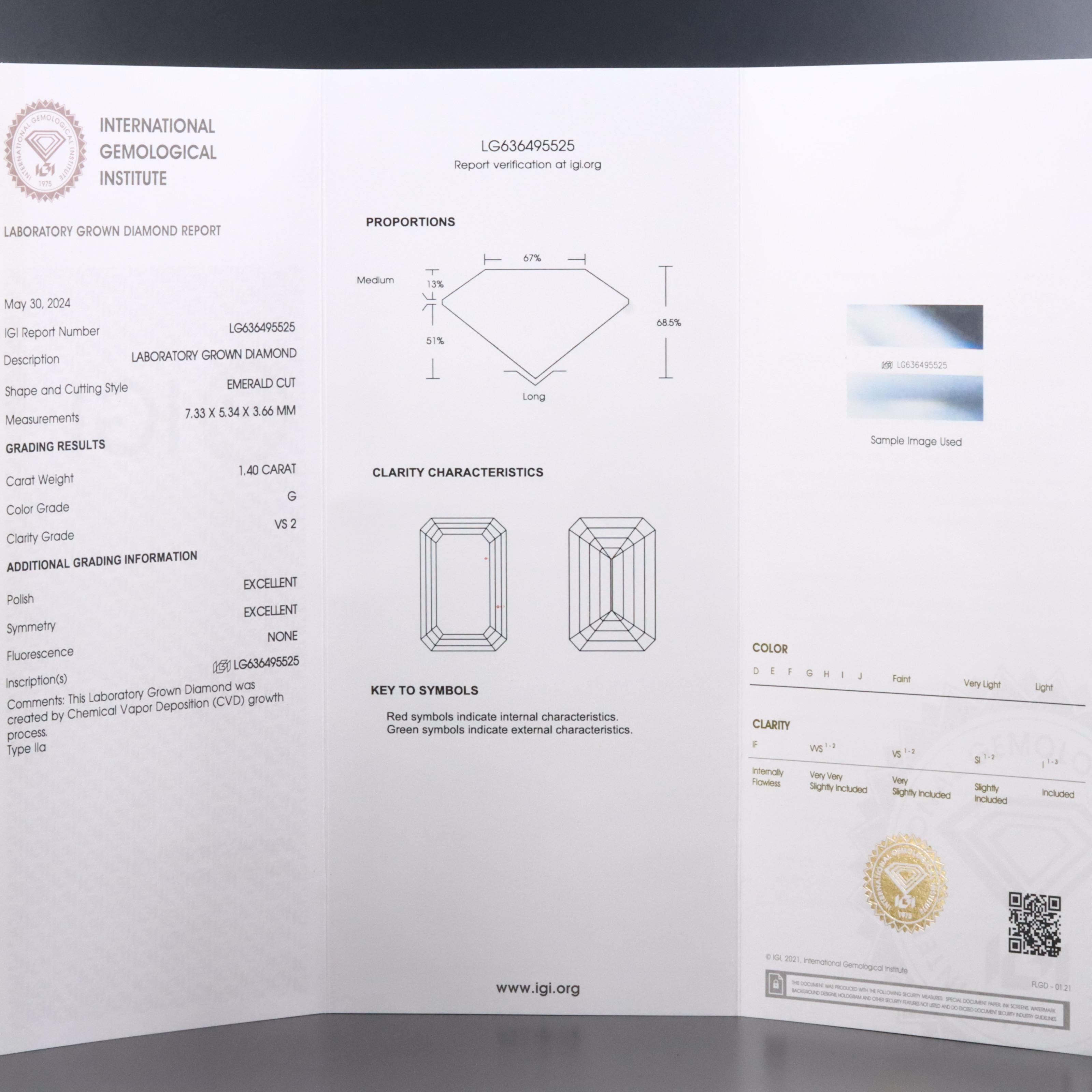 Loose 1.40 CT Lab Grown Diamond with IGI Report