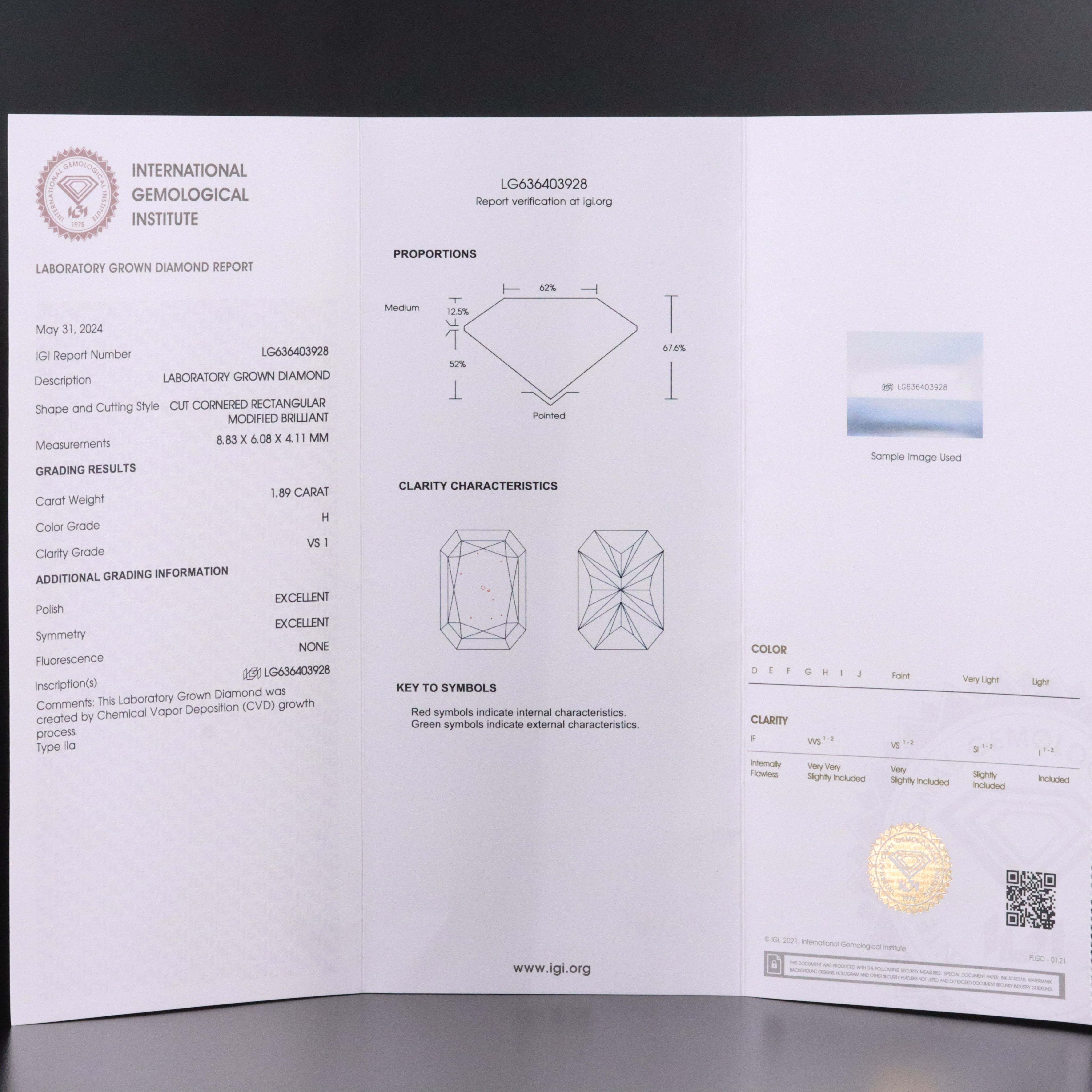 Loose 1.89 CT Lab Grown Diamond with IGI Report