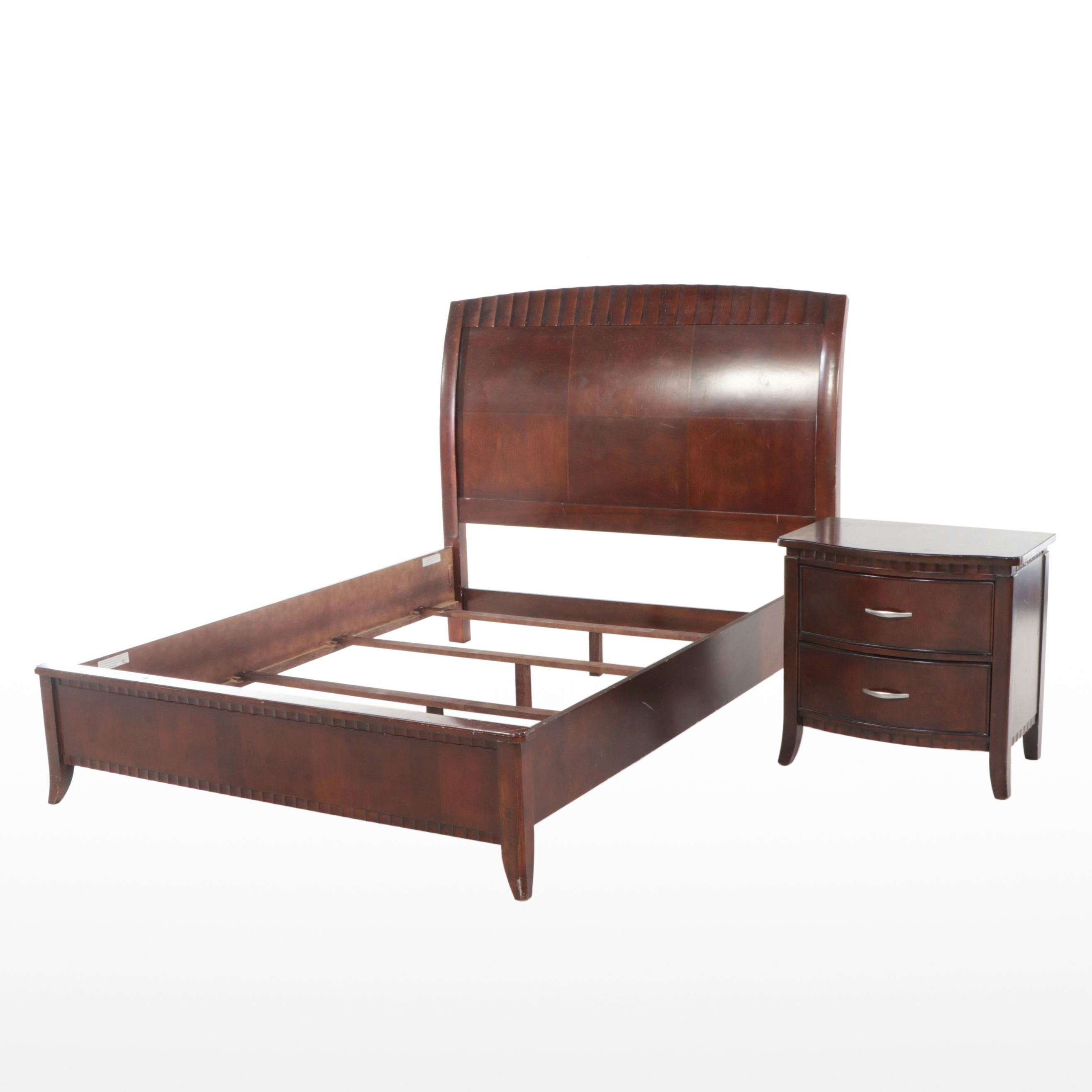 American Signature Mahogany Queen Size Bed Frame and Nightstand