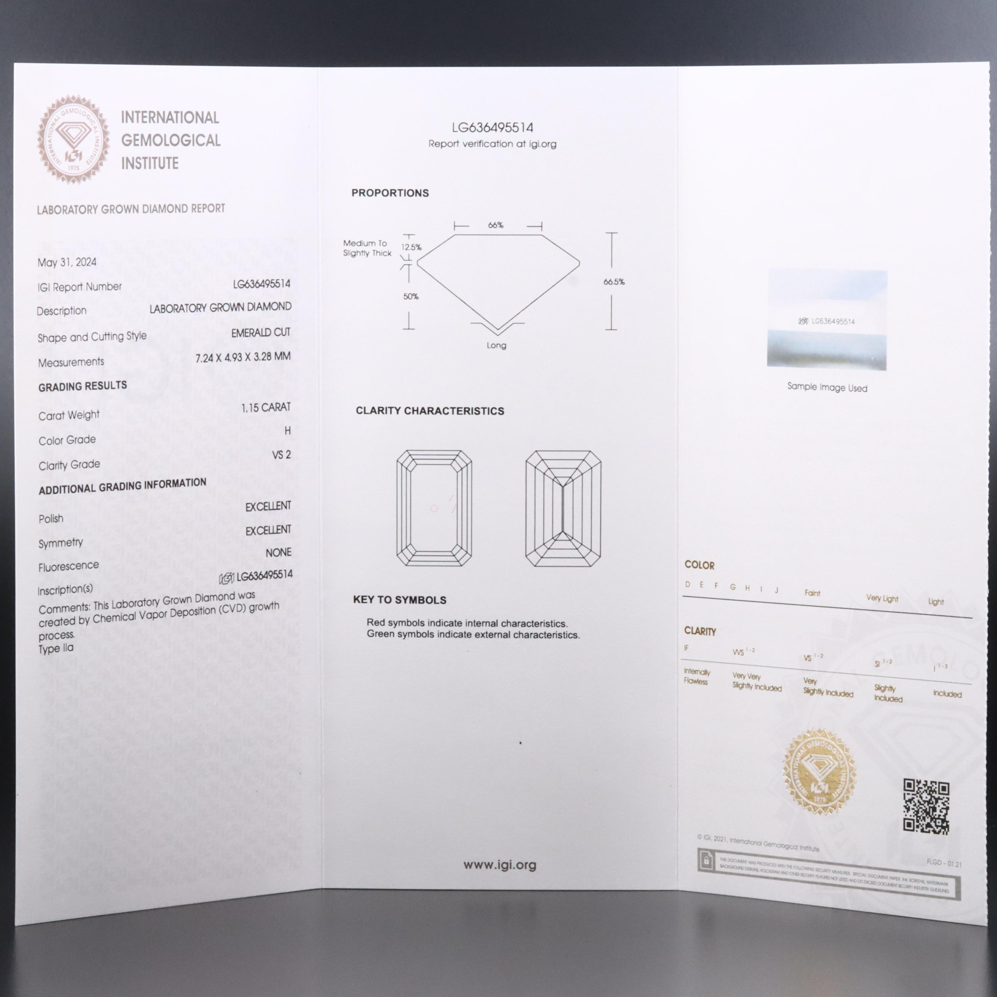 Loose 1.15 CT Lab Grown Diamond with IGI Report