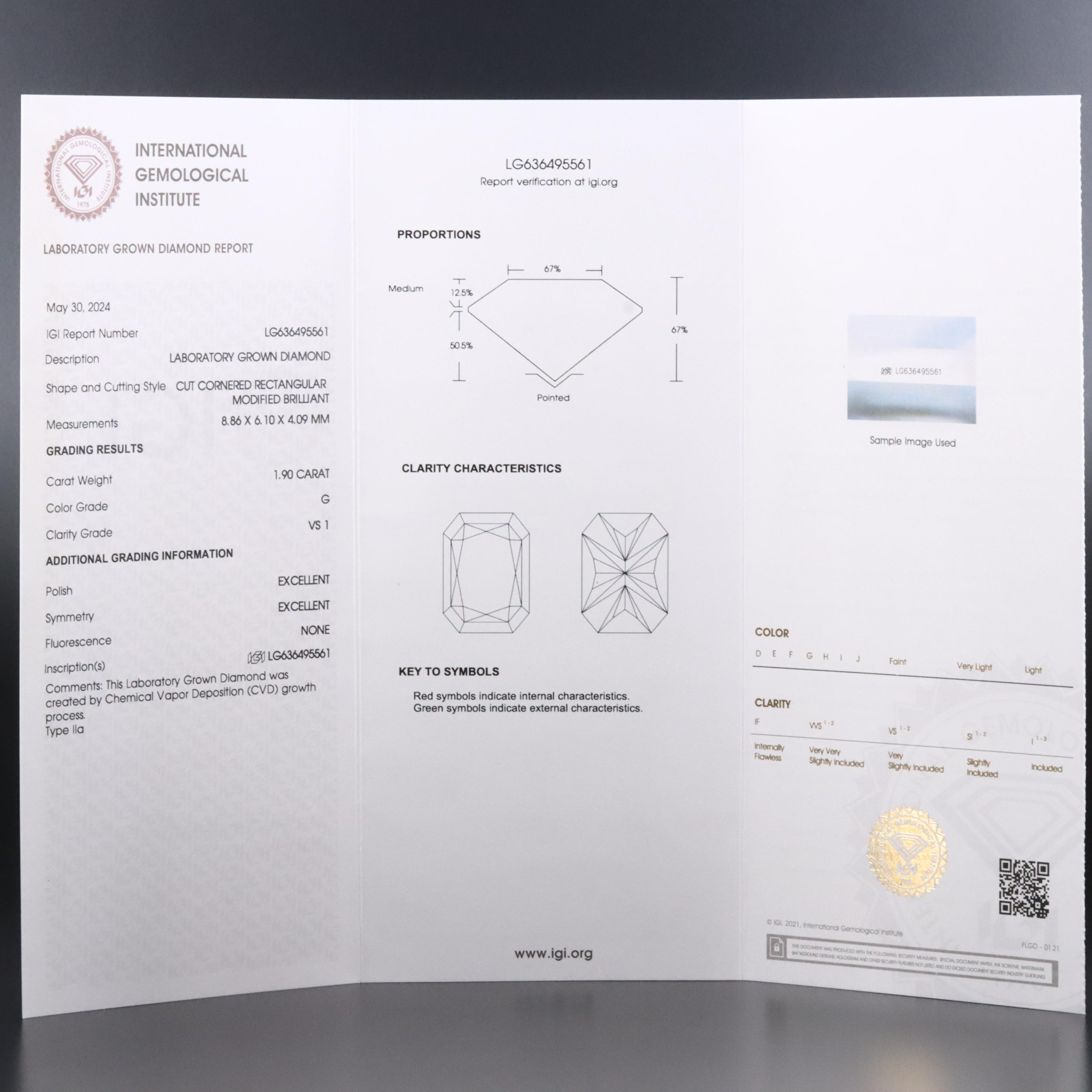 Loose 1.90 CT Lab Grown Diamond with IGI Report