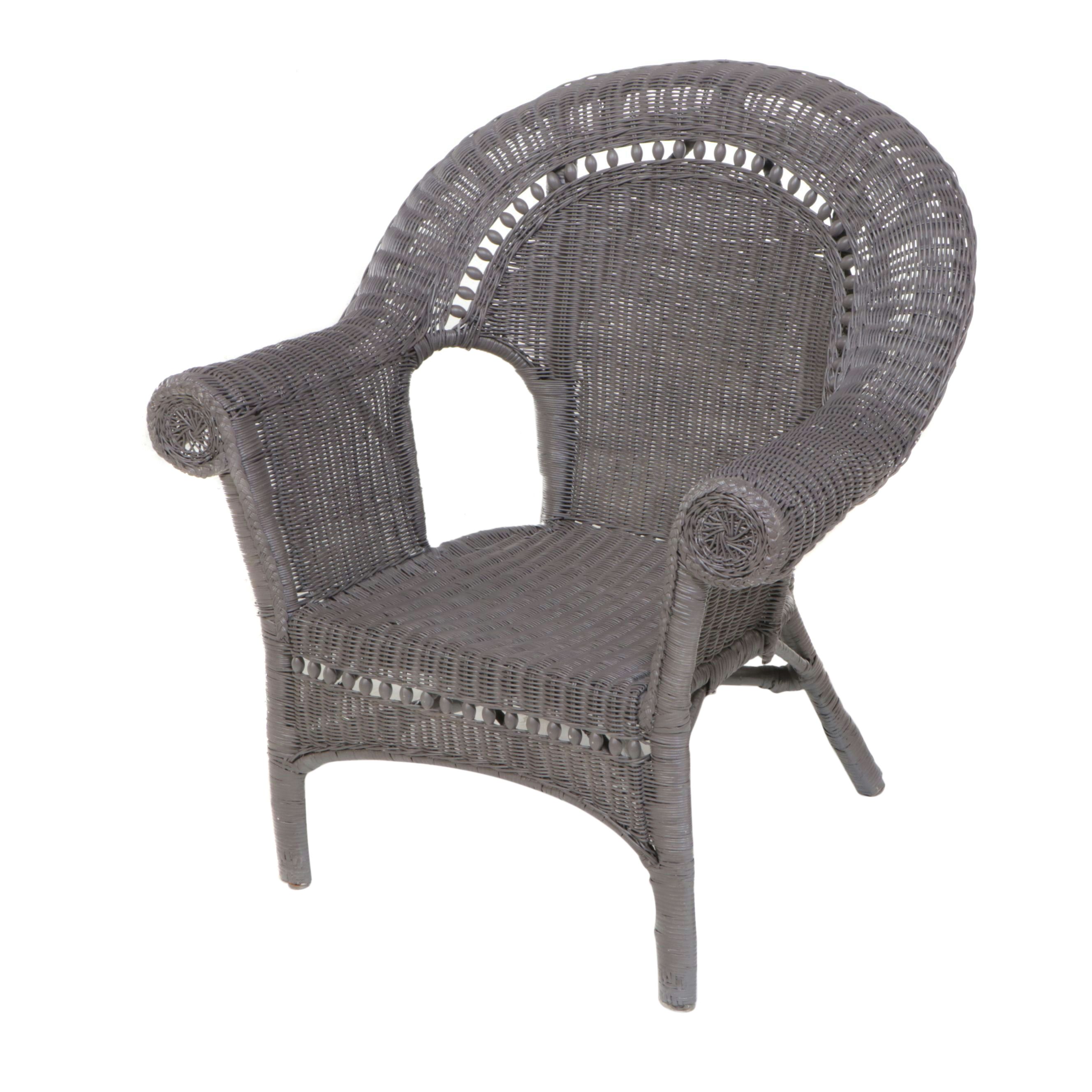 Grey Painted Wicker Patio Love Seat, Armchairs, Coffee and Side Tables