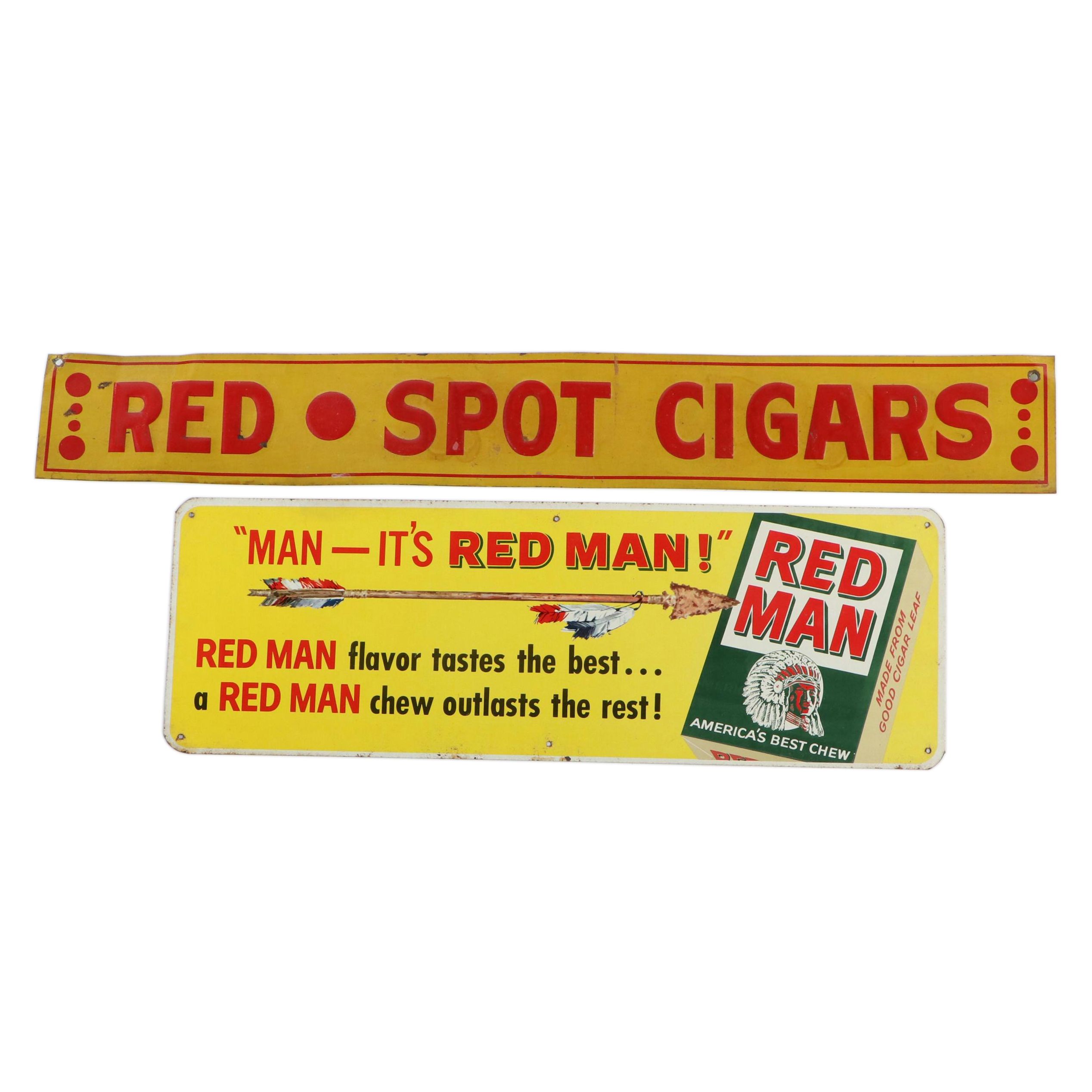 Red Spot Cigars and Red Man Tobacco Advertising Signs, Mid-20th Century