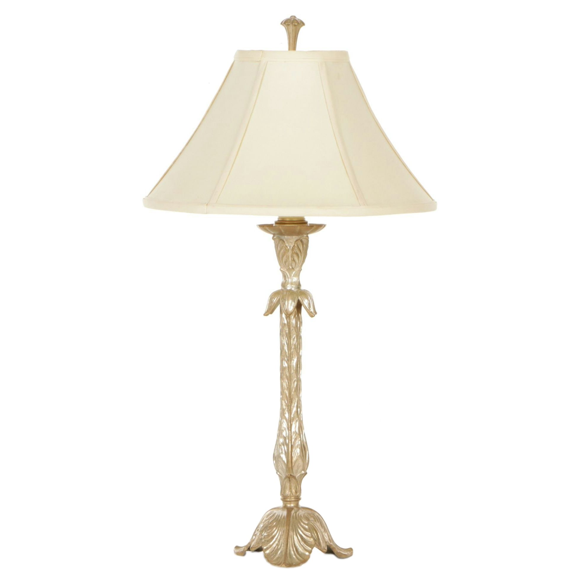 Metal Acanthus Leaf Table Lamp with Silk Shade, 1996