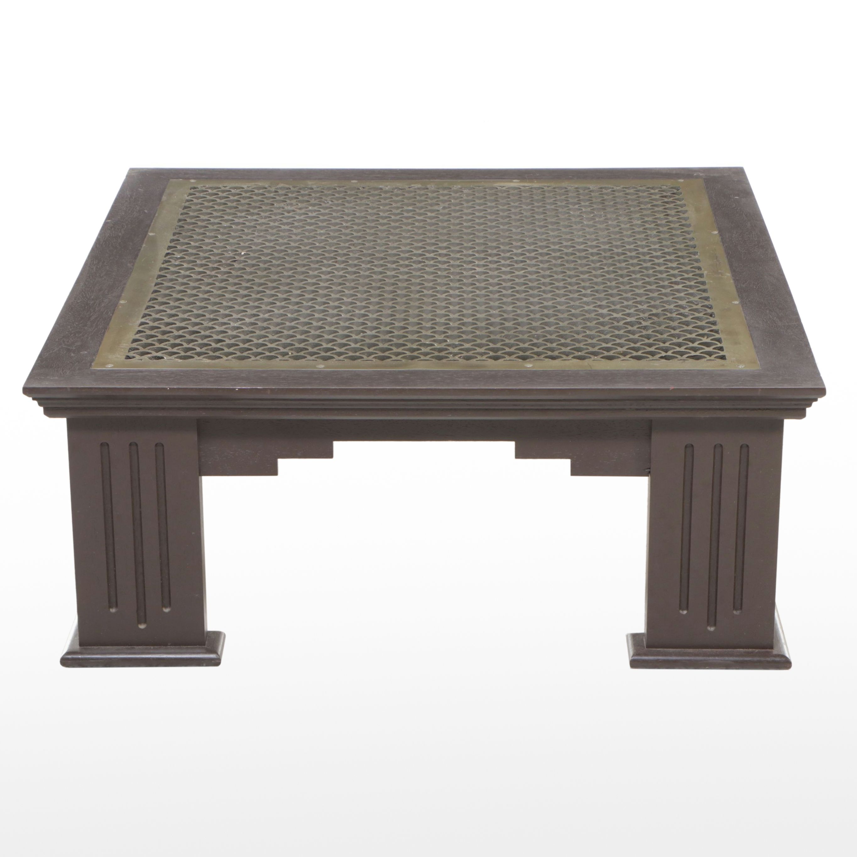 Bench-Made Coffee Table with Architectural Salvage Brass Top
