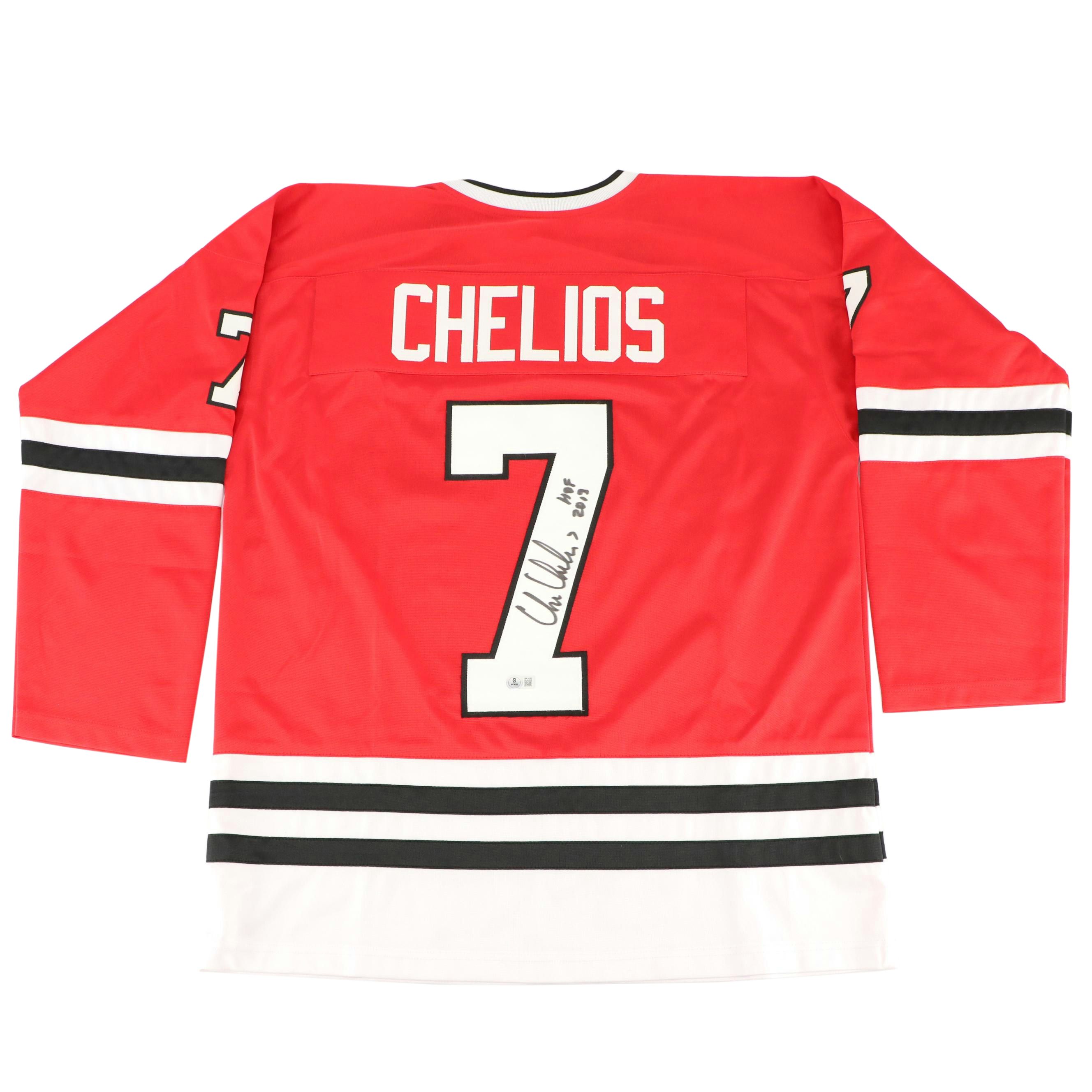 Chris Chelios Signed “HOF 2013” Chicago Blackhawks Hockey Jersey, Beckett