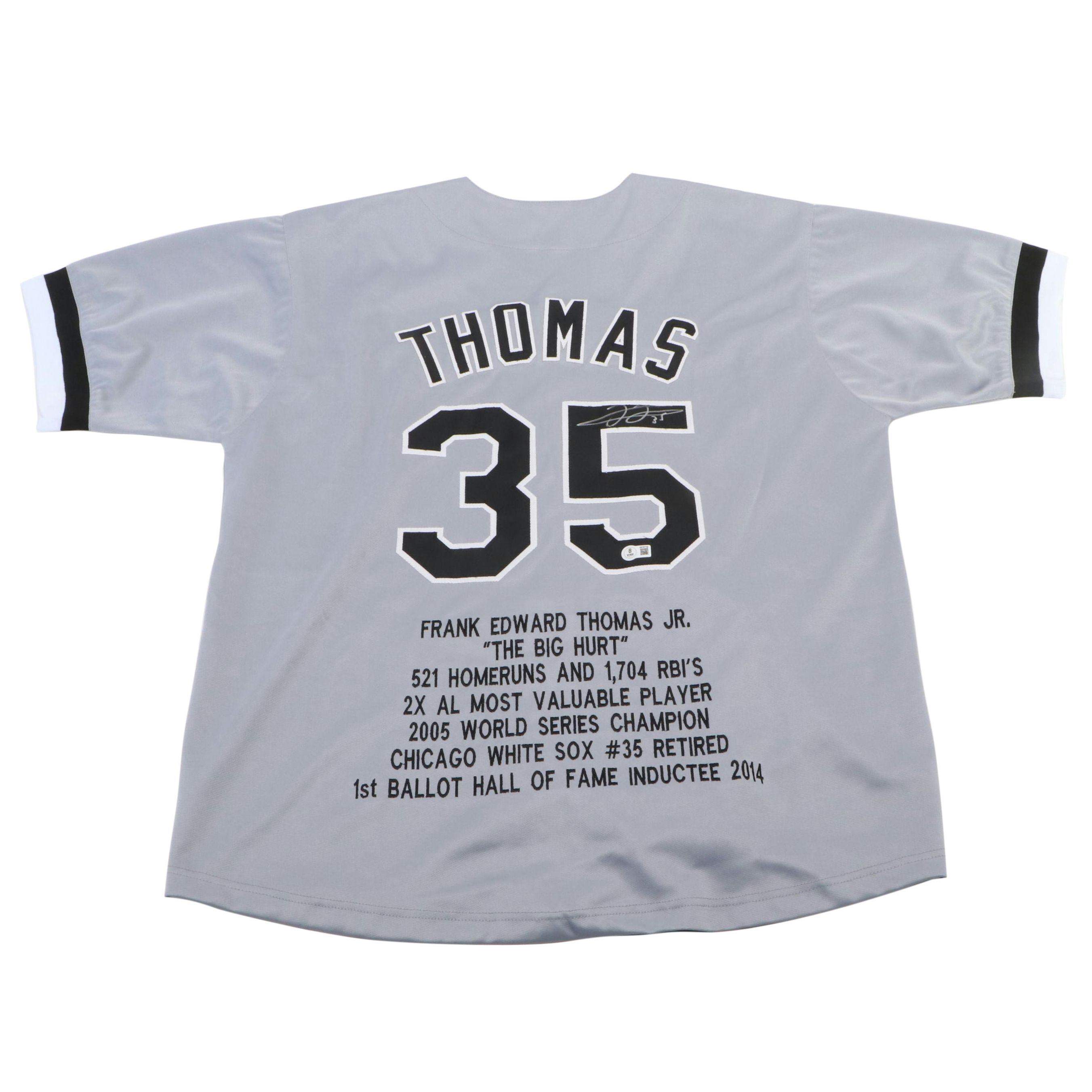 Frank Thomas Signed Chicago White Sox Baseball Jersey, Beckett