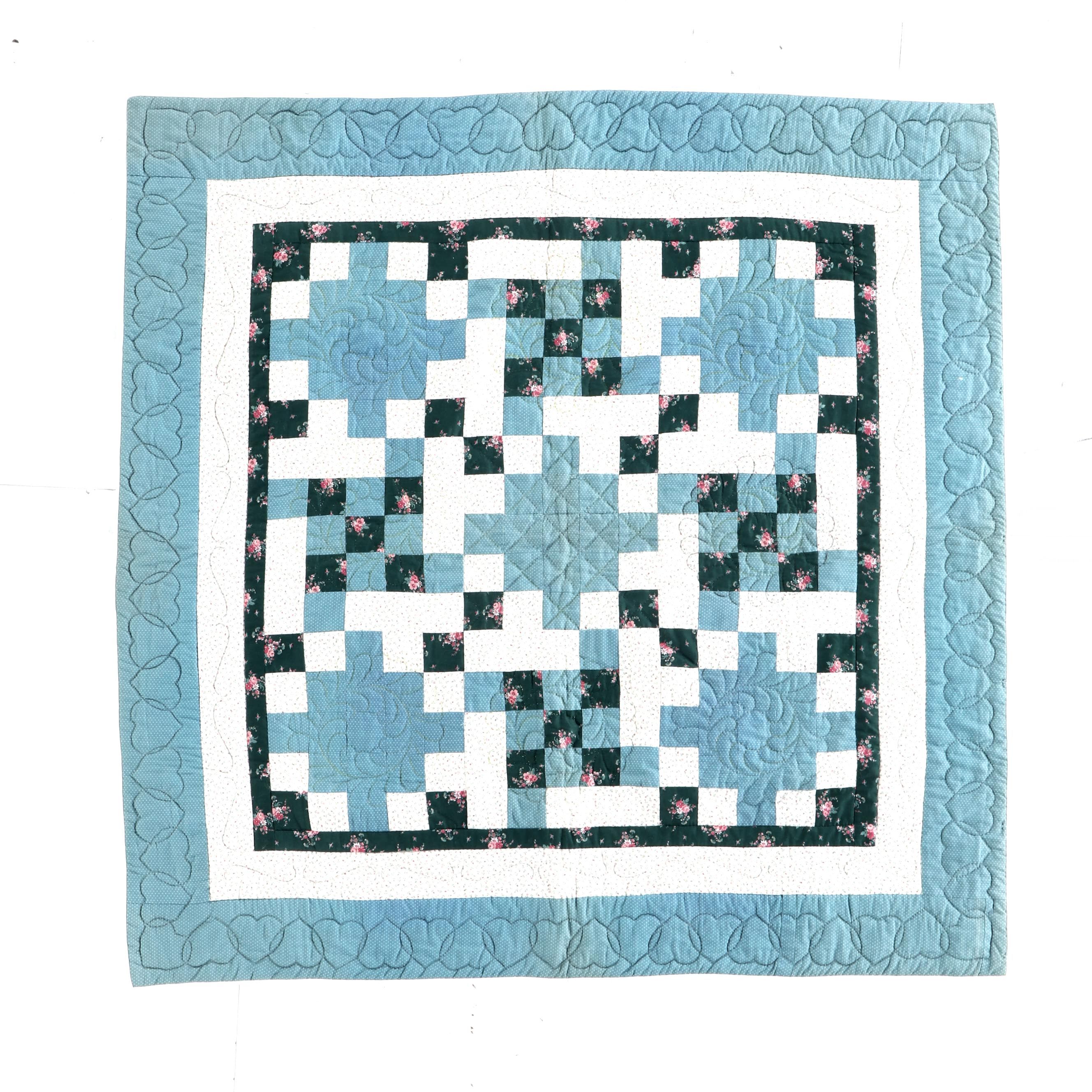 Hand-Stitched "Nine Patch" Variation Small Quilt or Baby Blanket