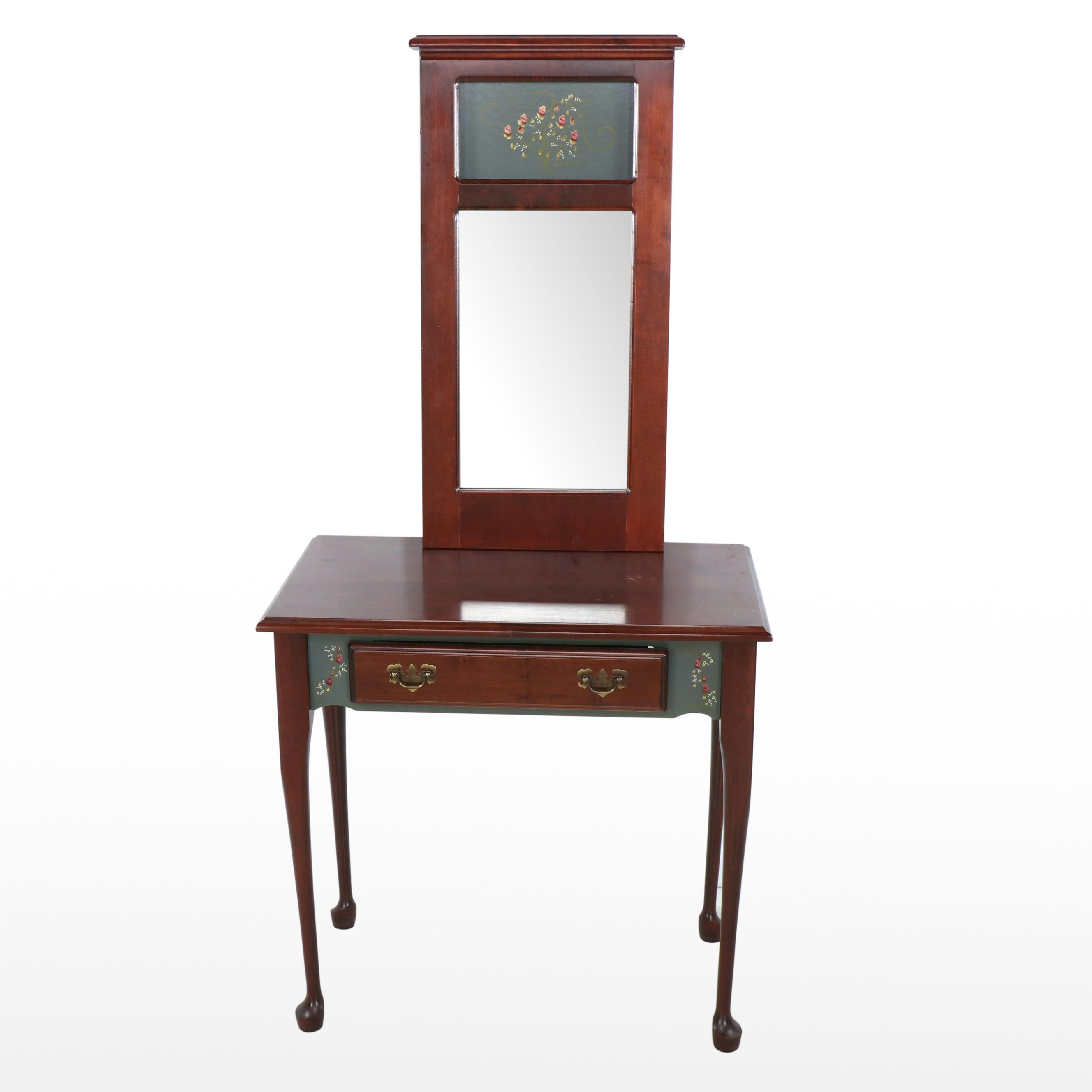 American Federal Style Mahogany Stencil-Decorated Dressing Table and Mirror