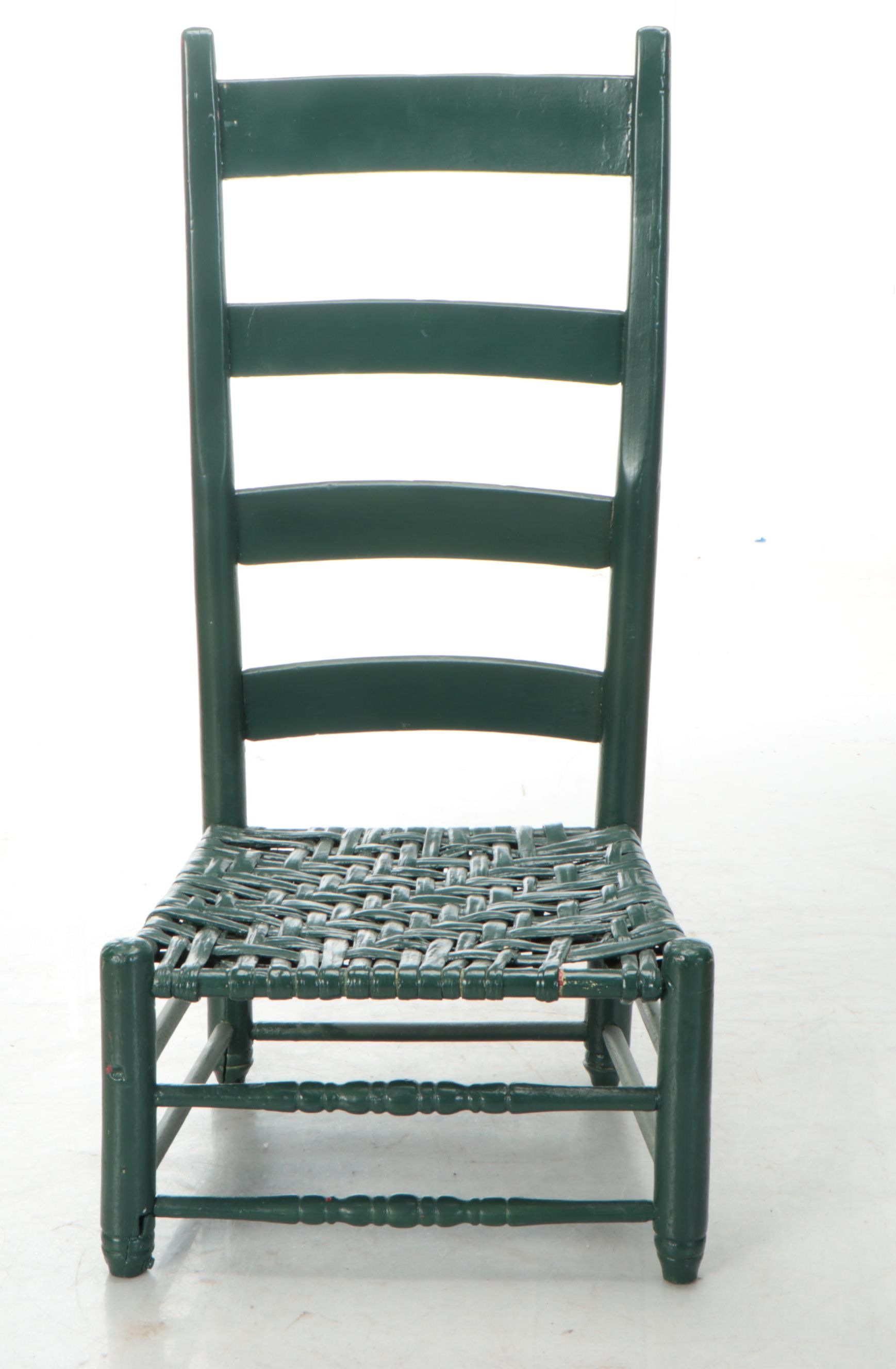 Two Early American Style Green-Painted Wood and Rush Side Chairs
