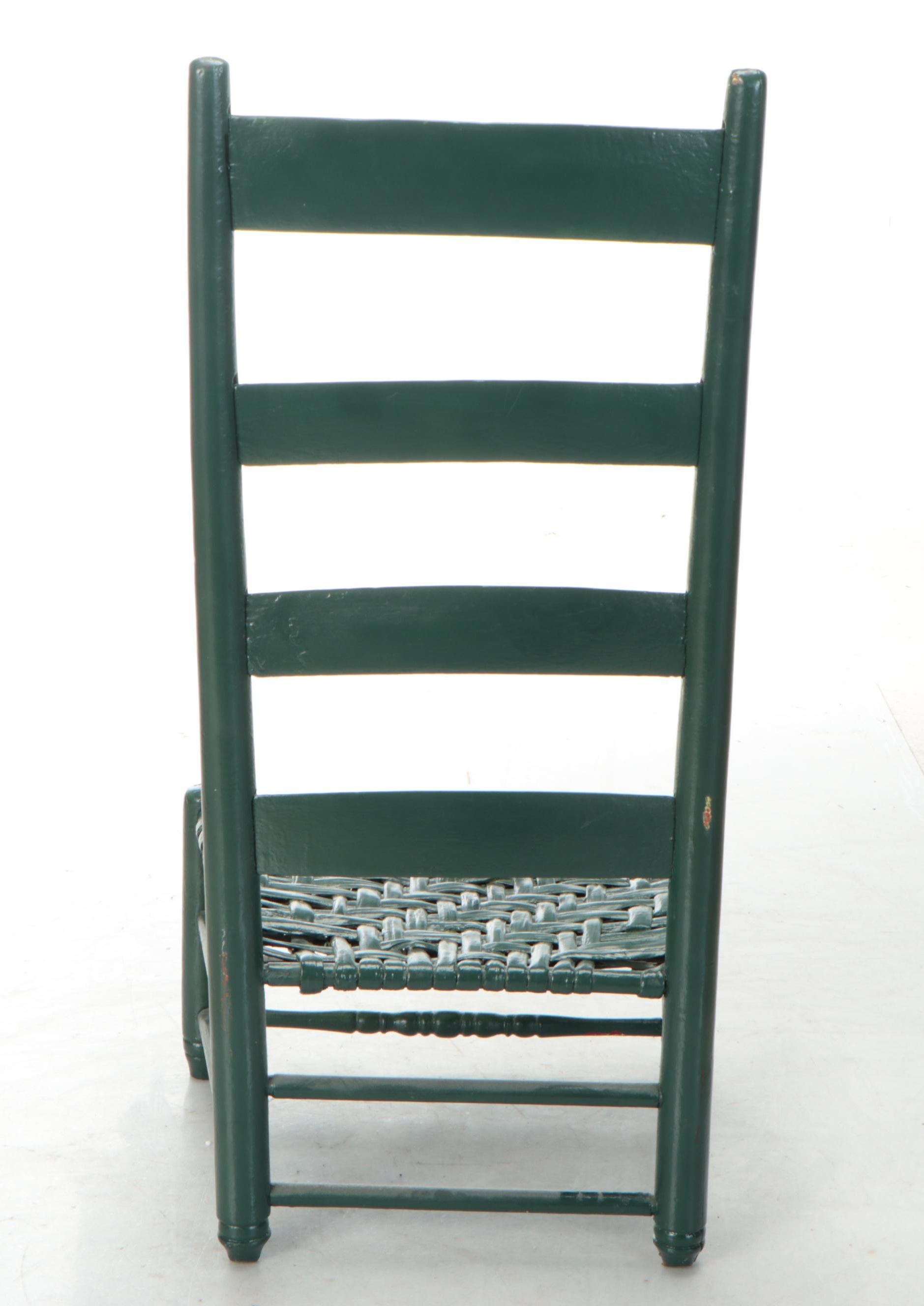 Two Early American Style Green-Painted Wood and Rush Side Chairs