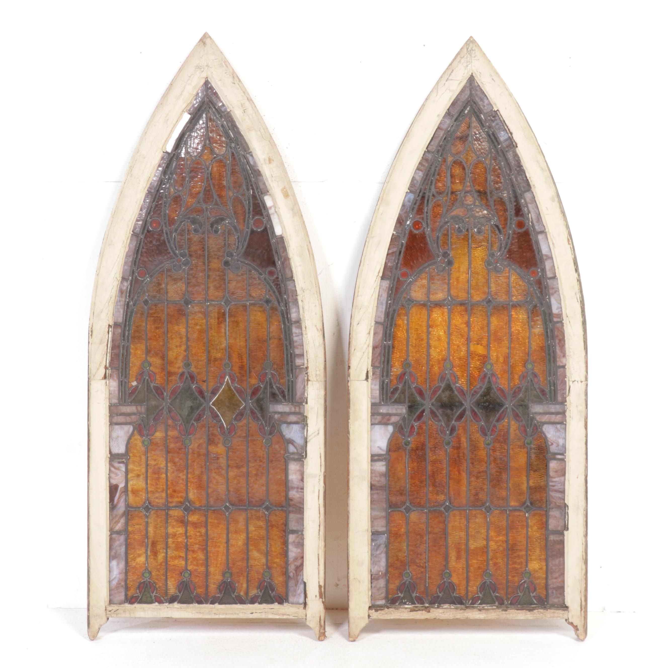 Gothic Style Stained and Slag Glass Cathedral Windows
