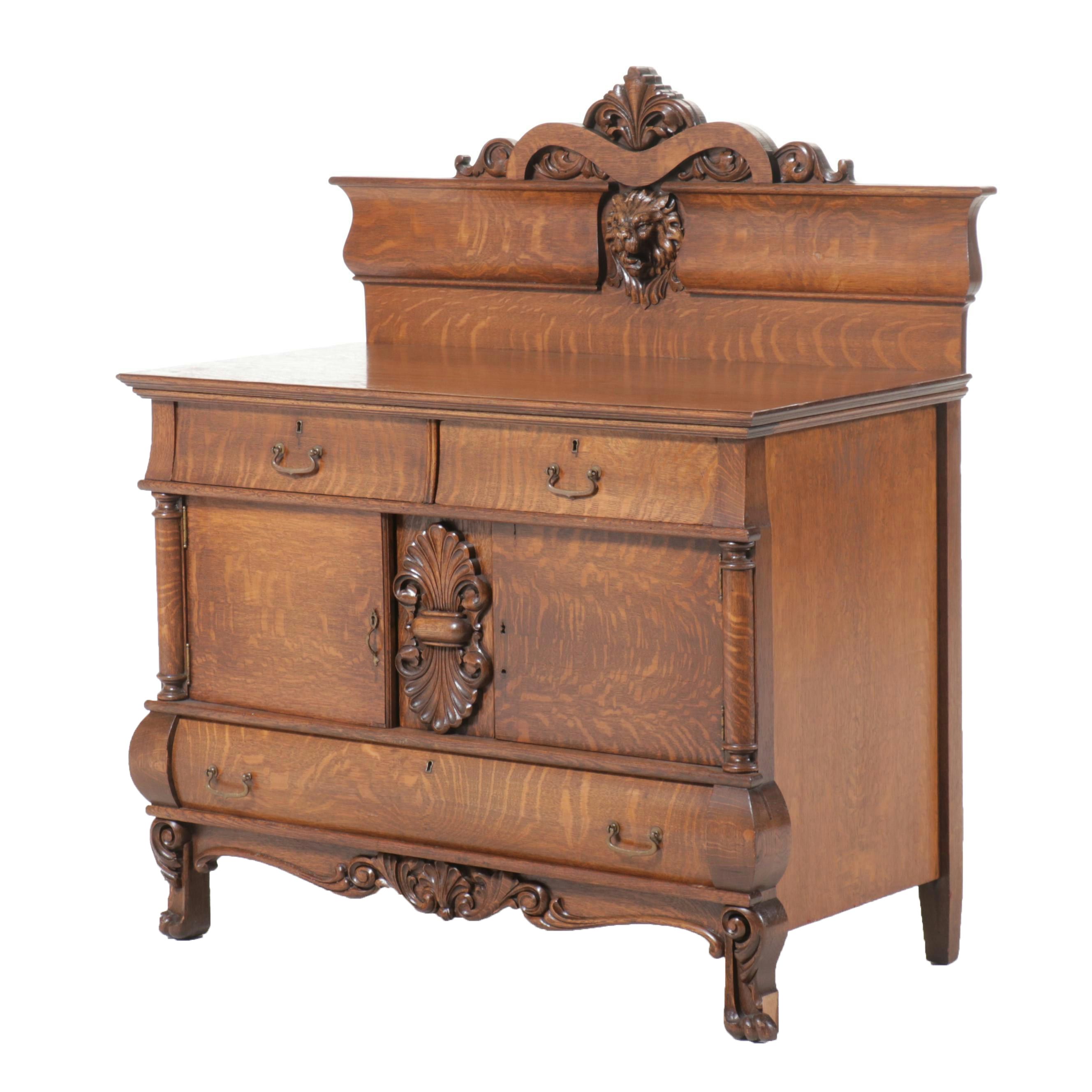 Victorian Carved Quarter Sawn Oak Buffet