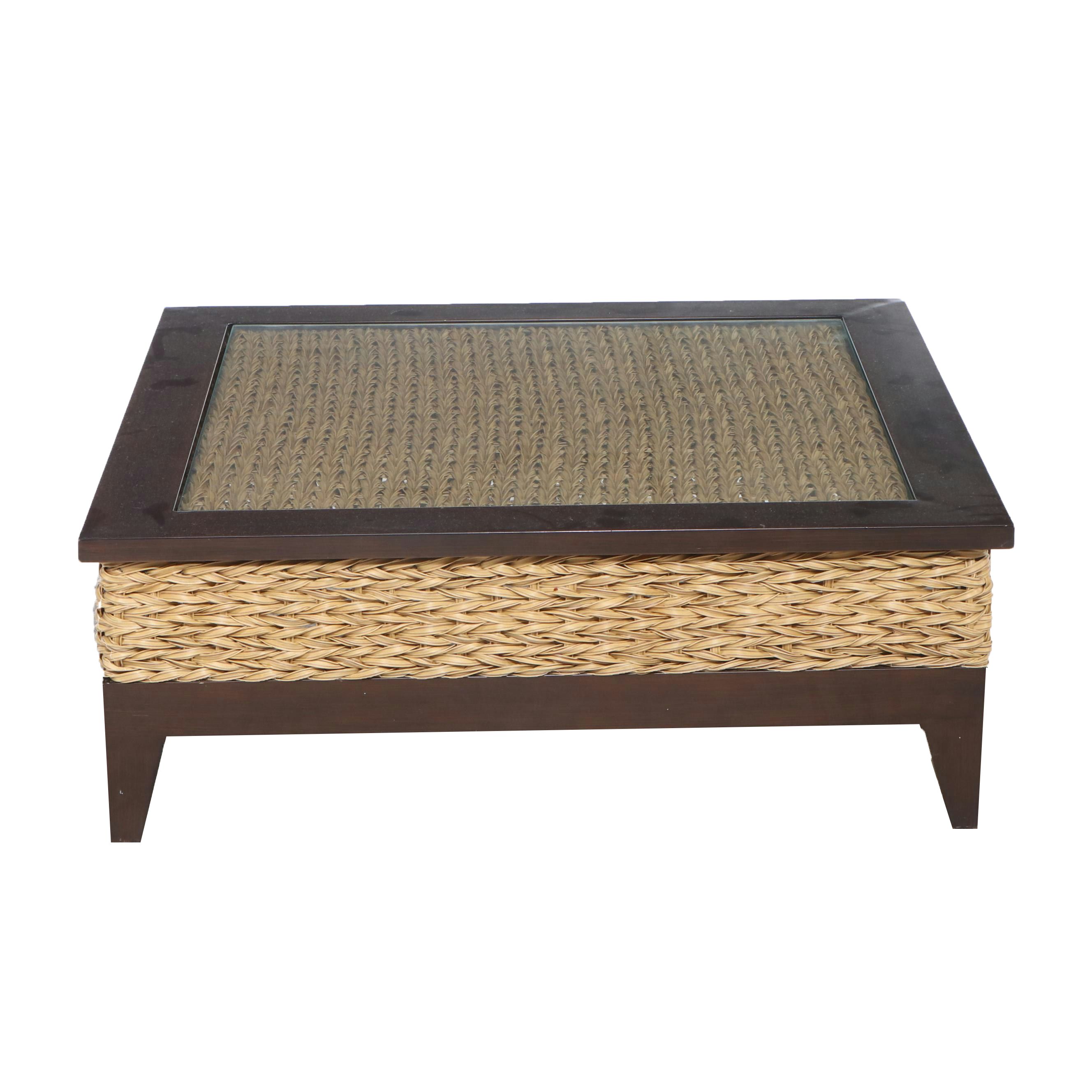 Woven Coffee Table with Glass Top