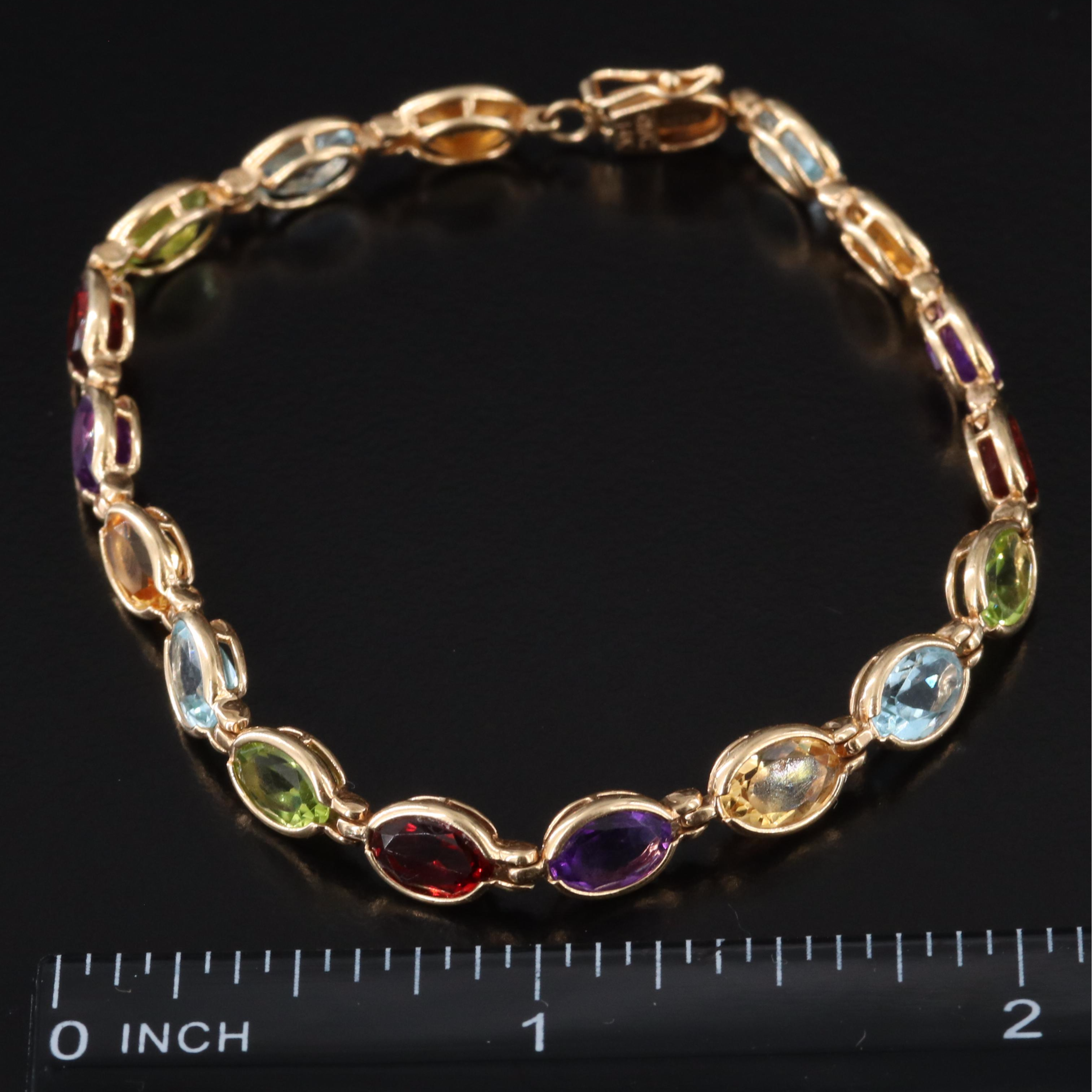 14K Gemstone Bracelet and Earrings Including Citrine, Topaz, Peridot and Garnet
