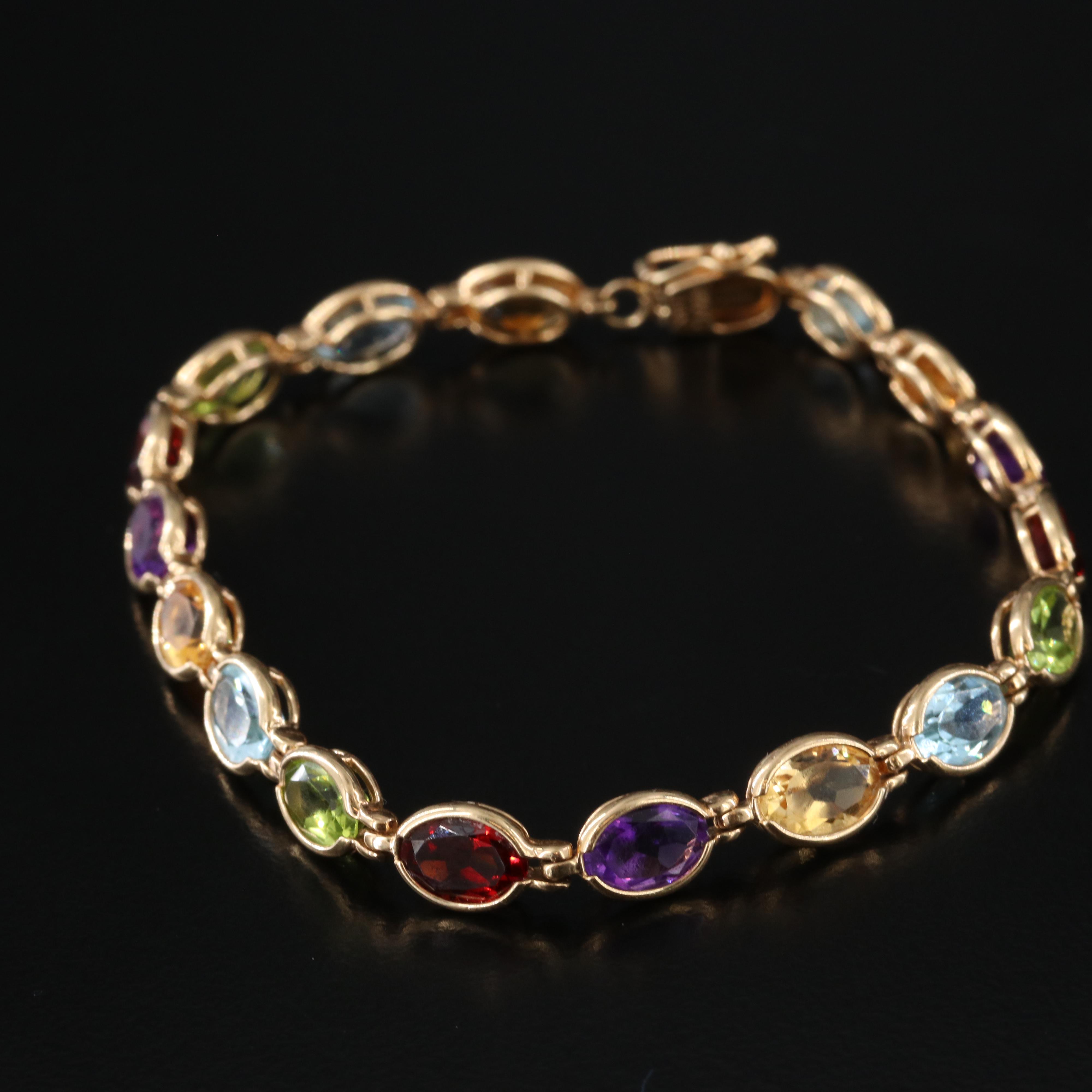 14K Gemstone Bracelet and Earrings Including Citrine, Topaz, Peridot and Garnet