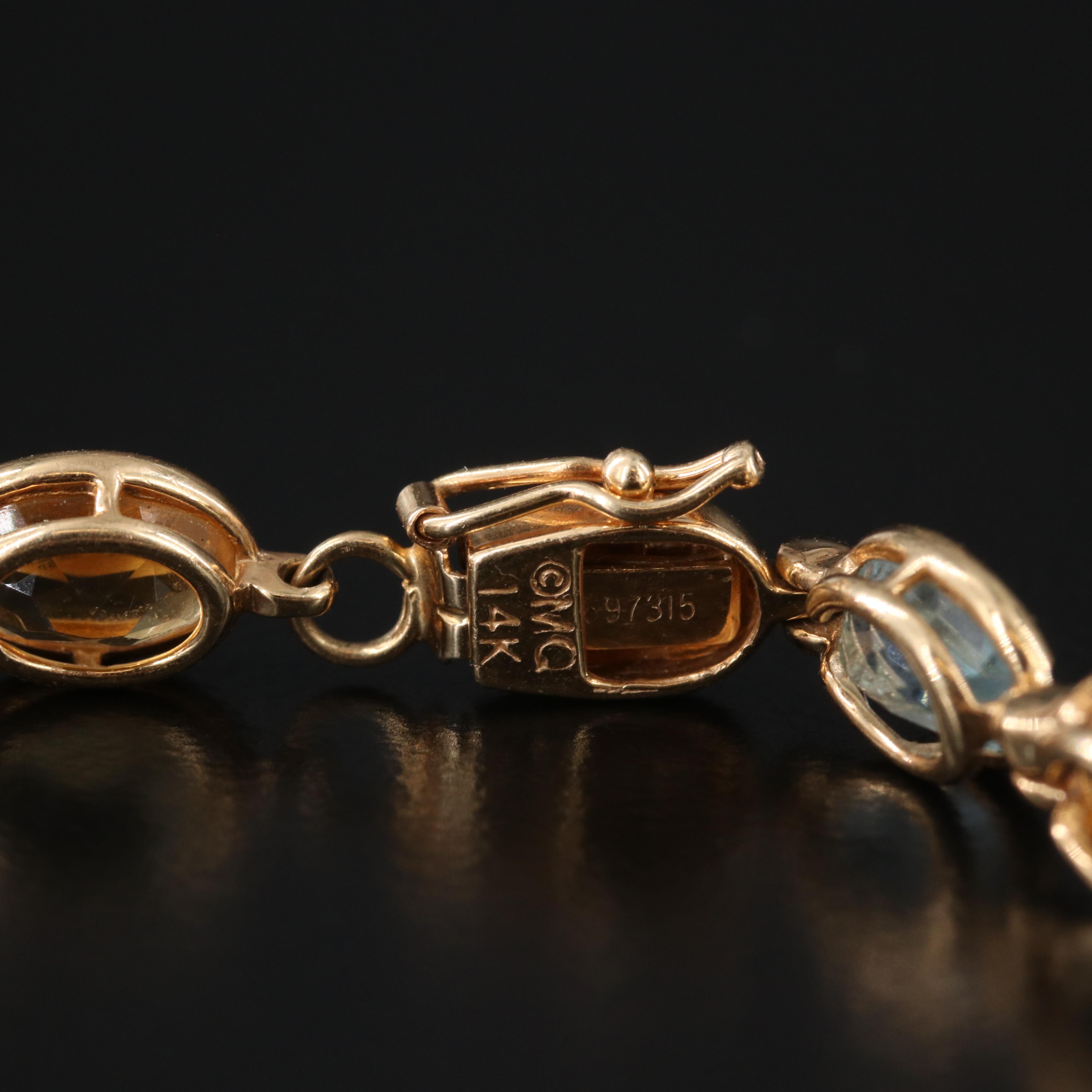 14K Gemstone Bracelet and Earrings Including Citrine, Topaz, Peridot and Garnet