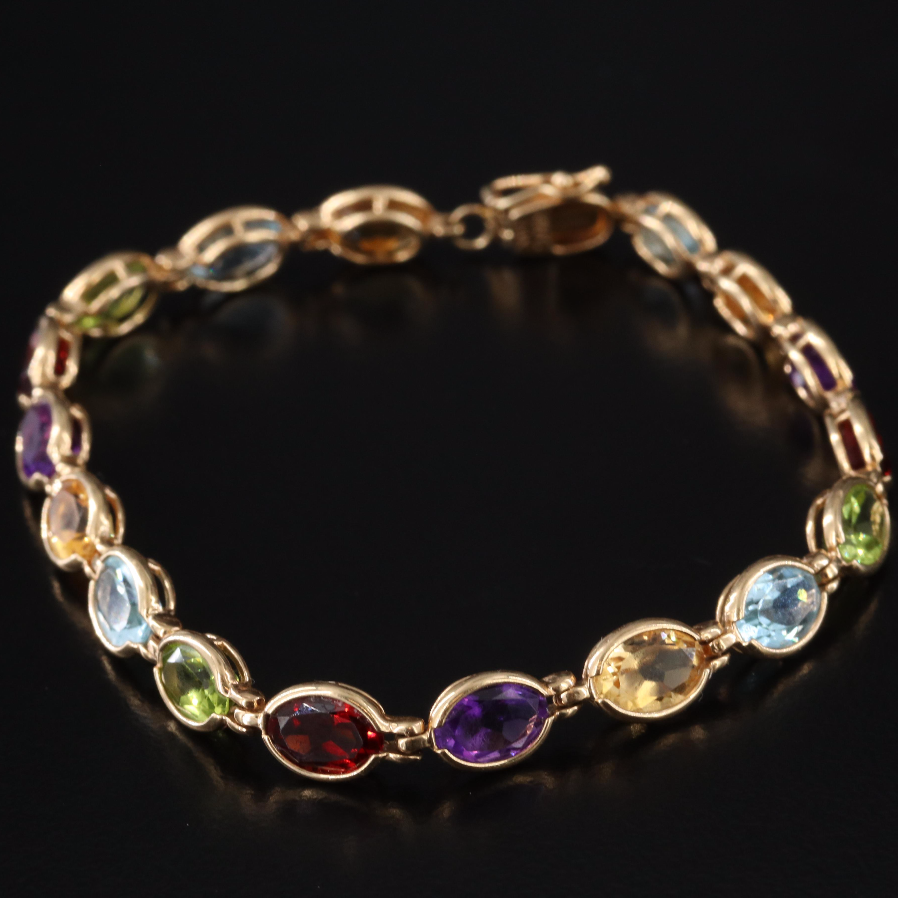 14K Gemstone Bracelet and Earrings Including Citrine, Topaz, Peridot and Garnet