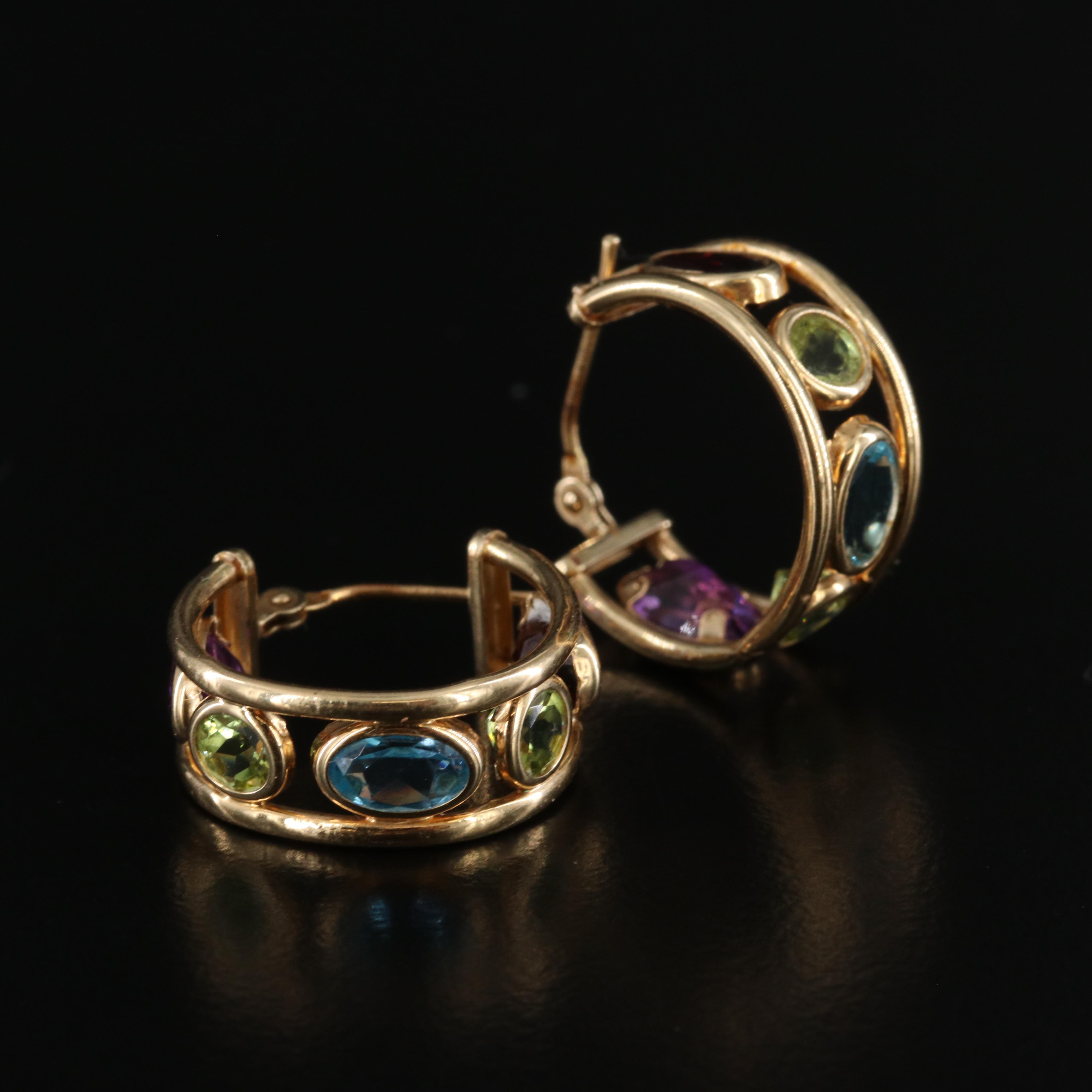 14K Gemstone Bracelet and Earrings Including Citrine, Topaz, Peridot and Garnet