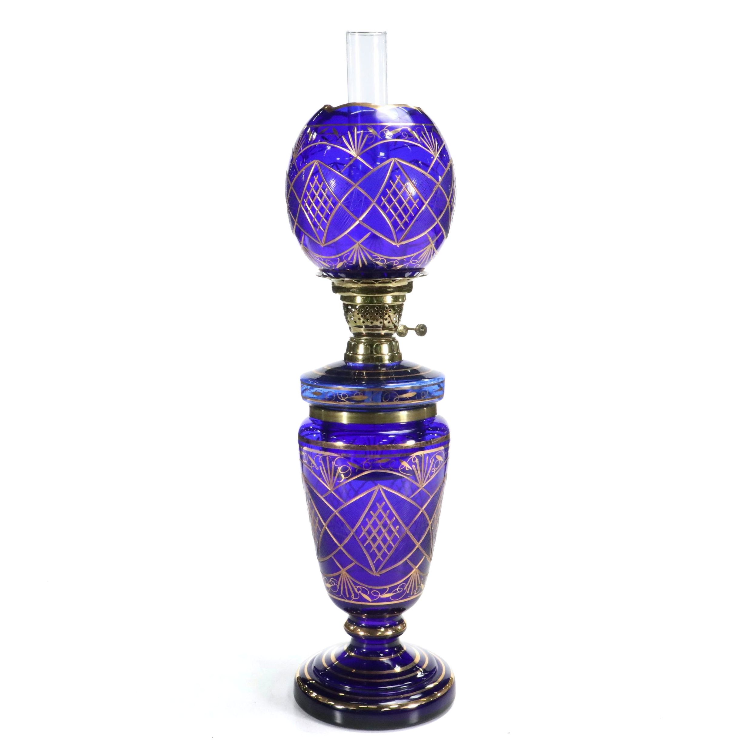 Czech Cobalt Blue and Gilt Oil Lamp