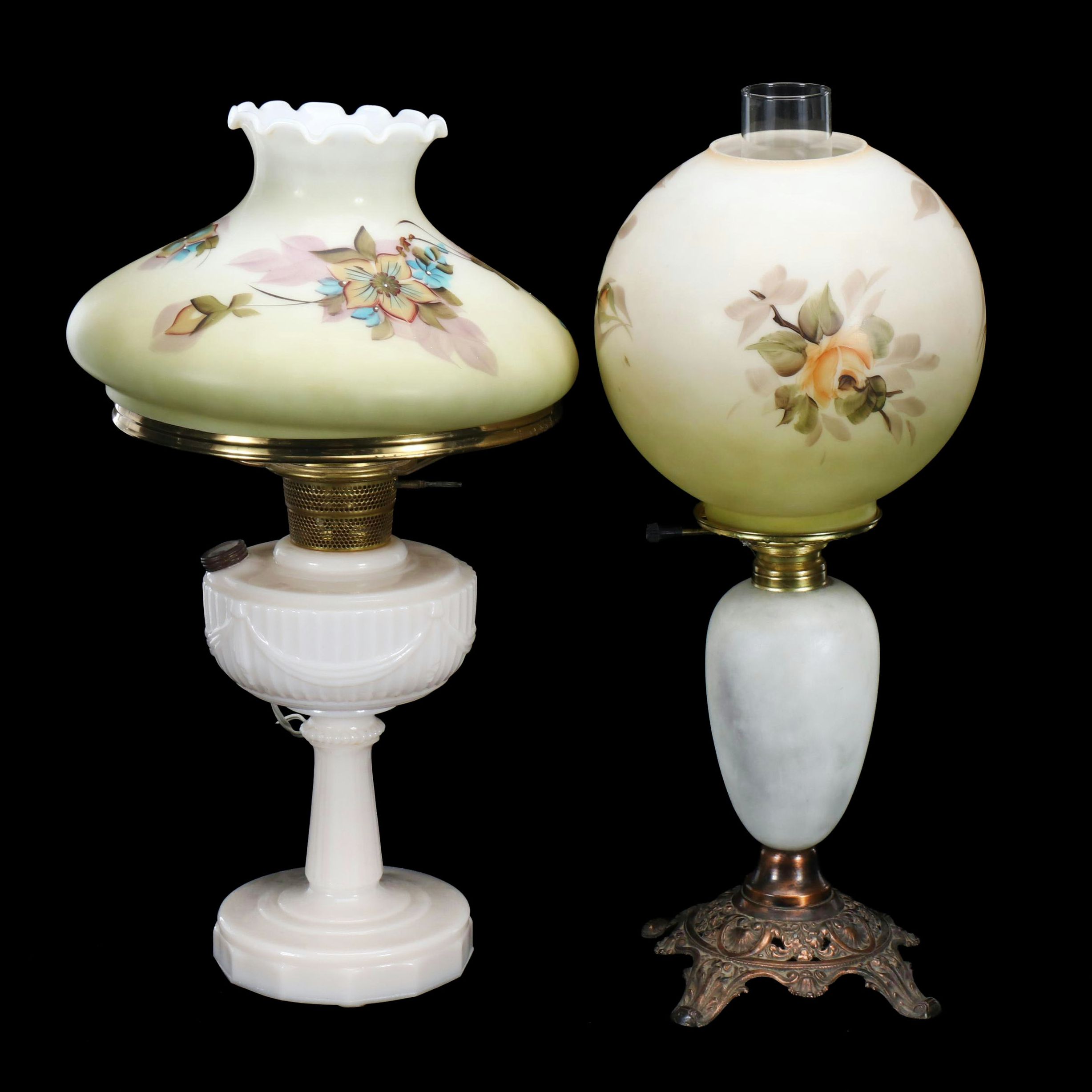 Aladdin Alacite Lincoln Drape Parlor Lamp with Marble Table Lamp, Vintage