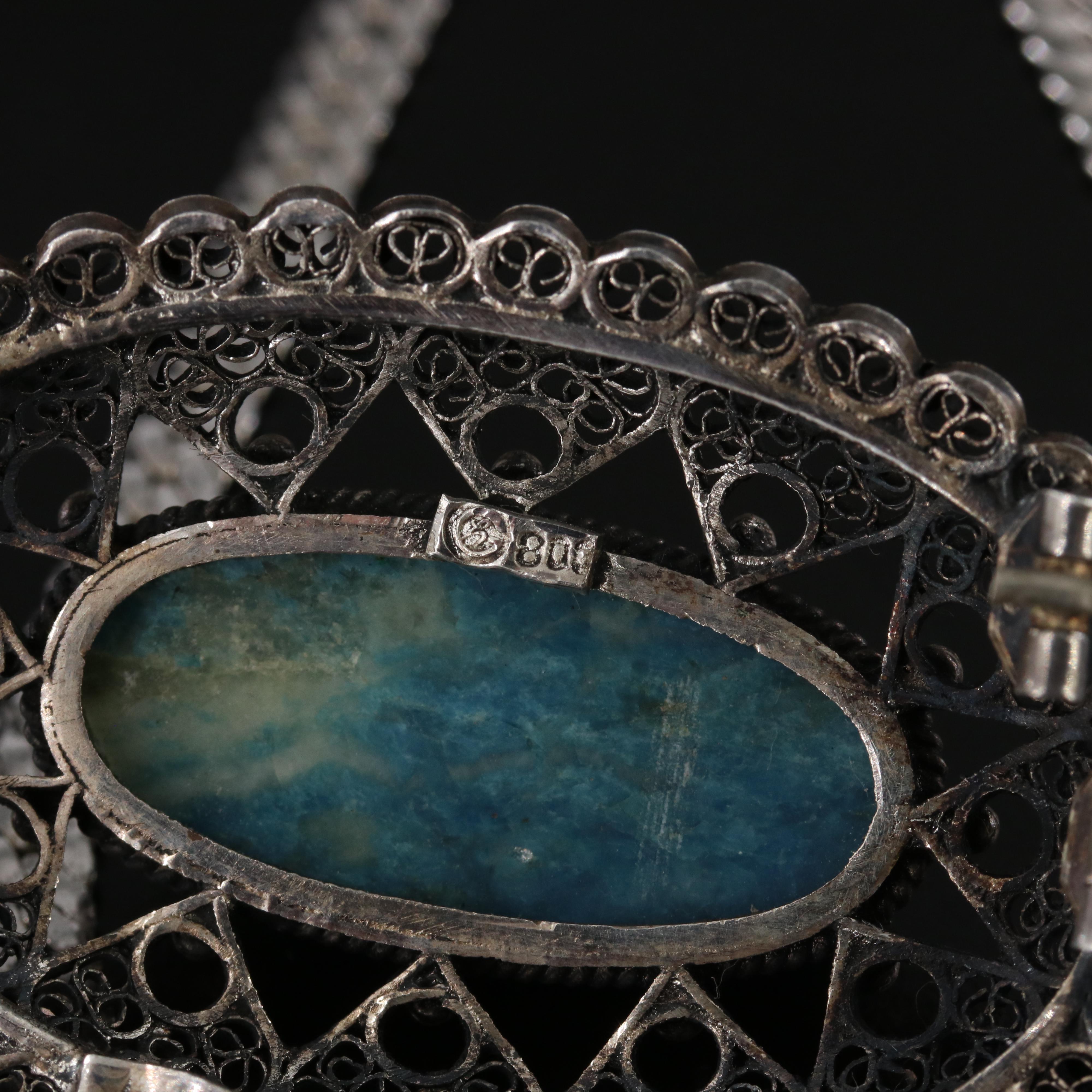 Sterling Abalone Pendant and Necklace with 800 Silver Filigree Converter Brooch