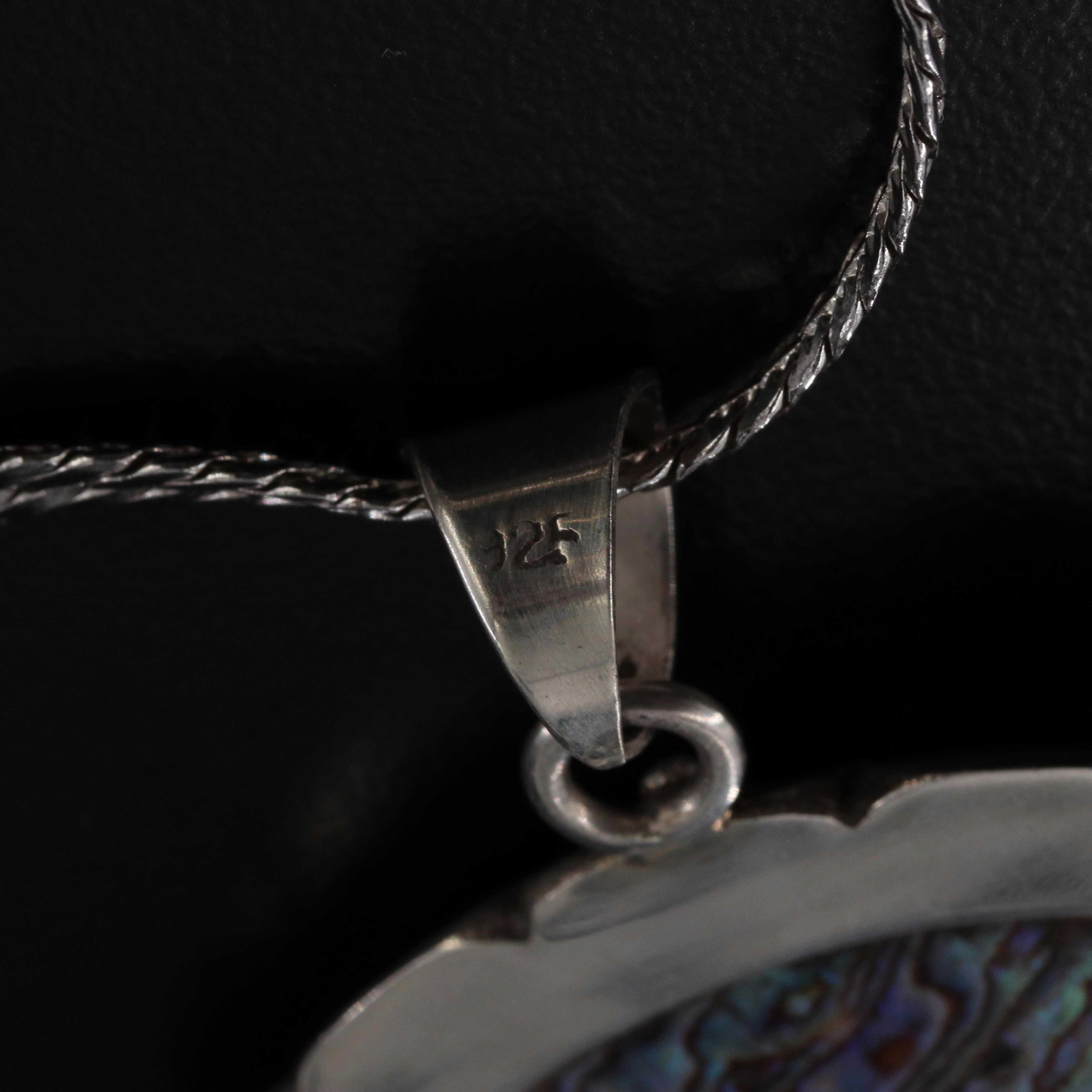 Sterling Abalone Pendant and Necklace with 800 Silver Filigree Converter Brooch