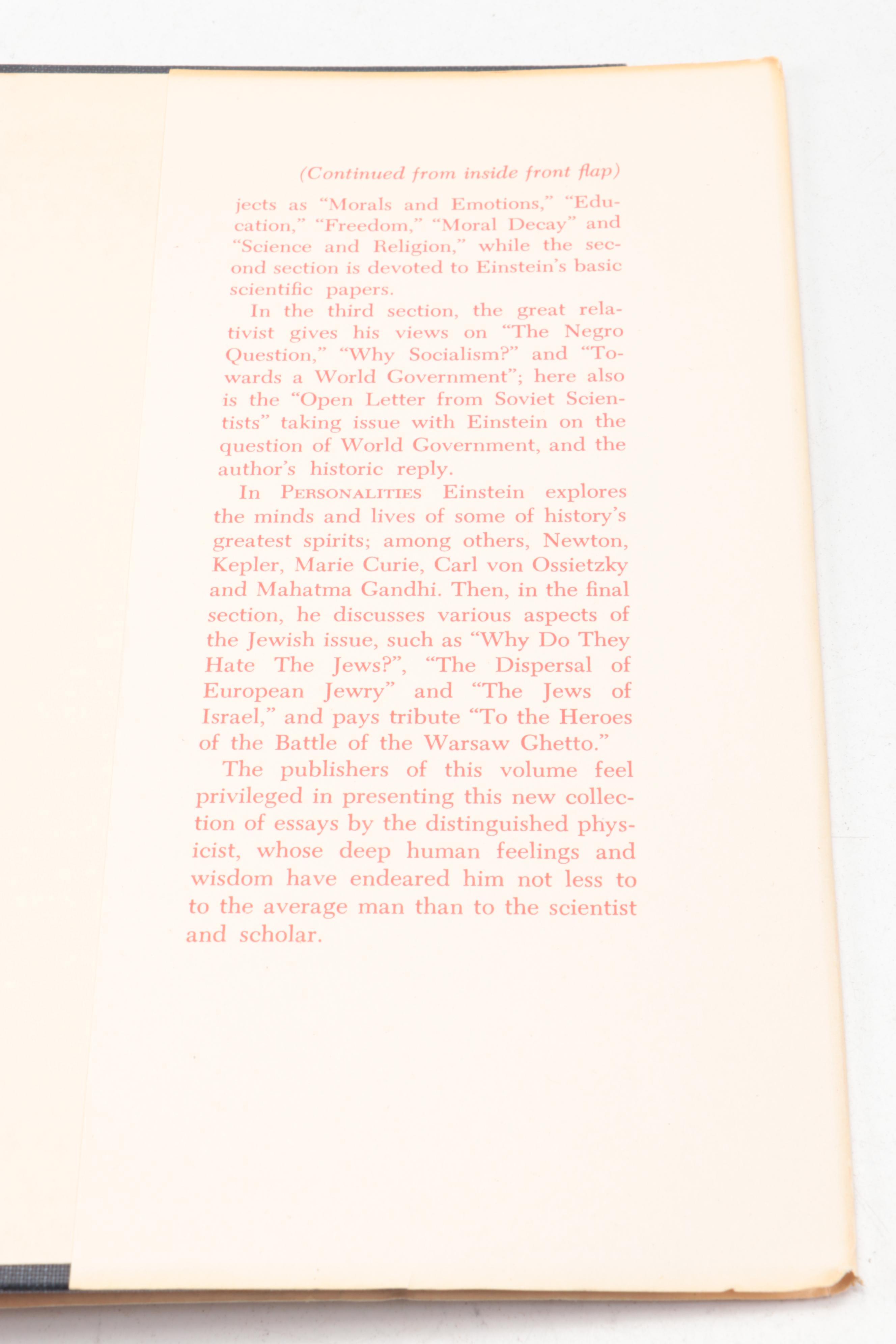 First Printing "Out of My Later Years" by Albert Einstein, 1950