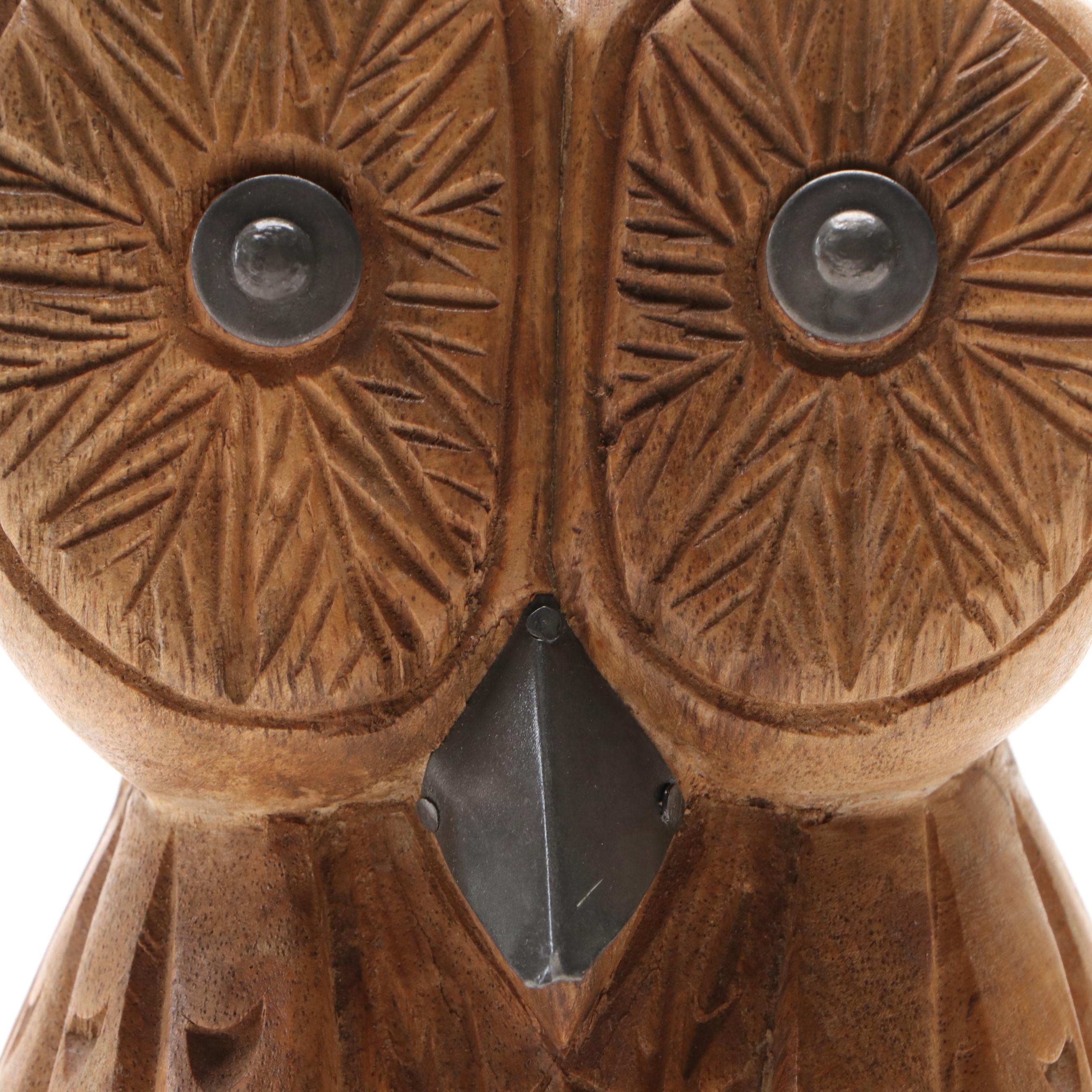 Folk Art Style Hand-Carved Wood Owl
