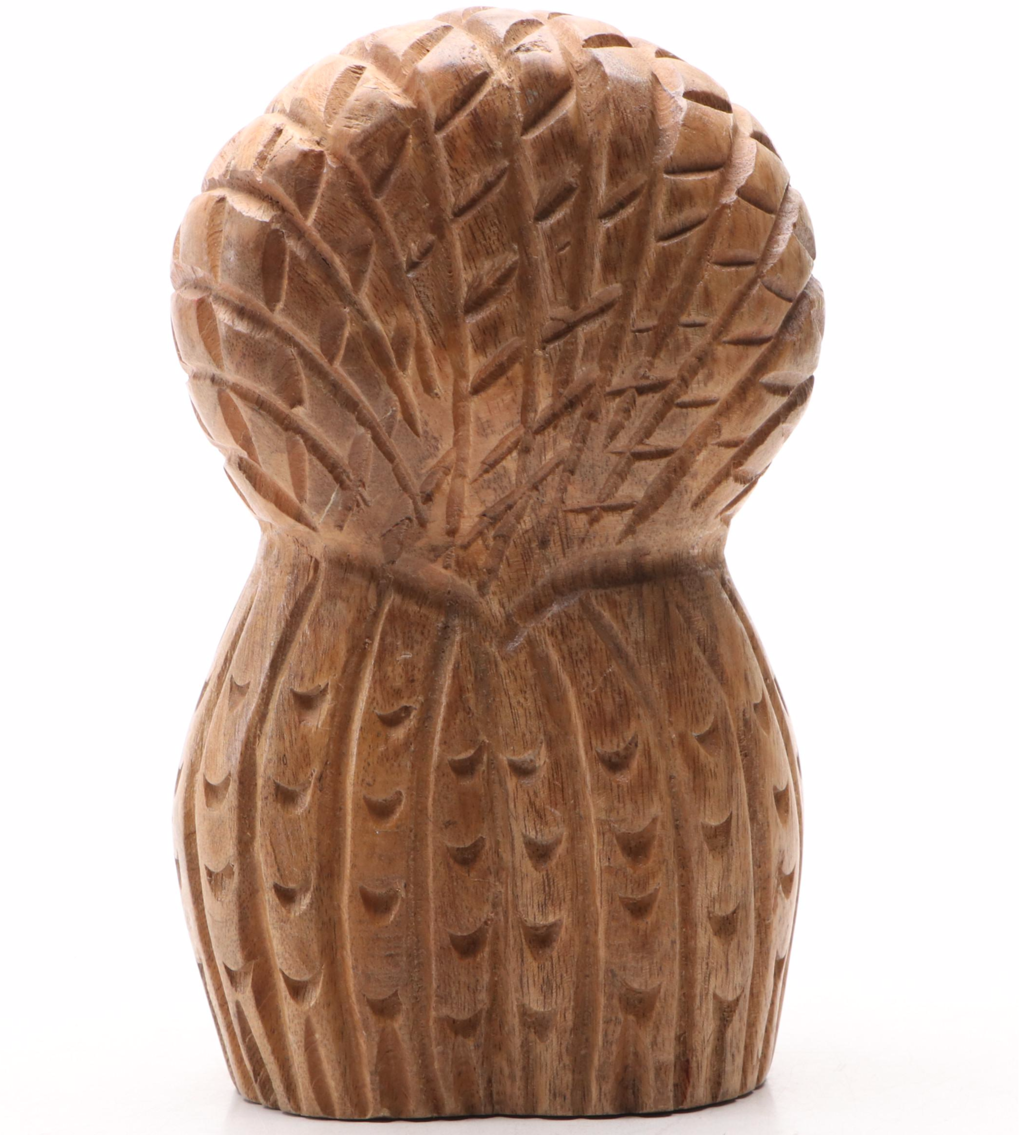 Folk Art Style Hand-Carved Wood Owl