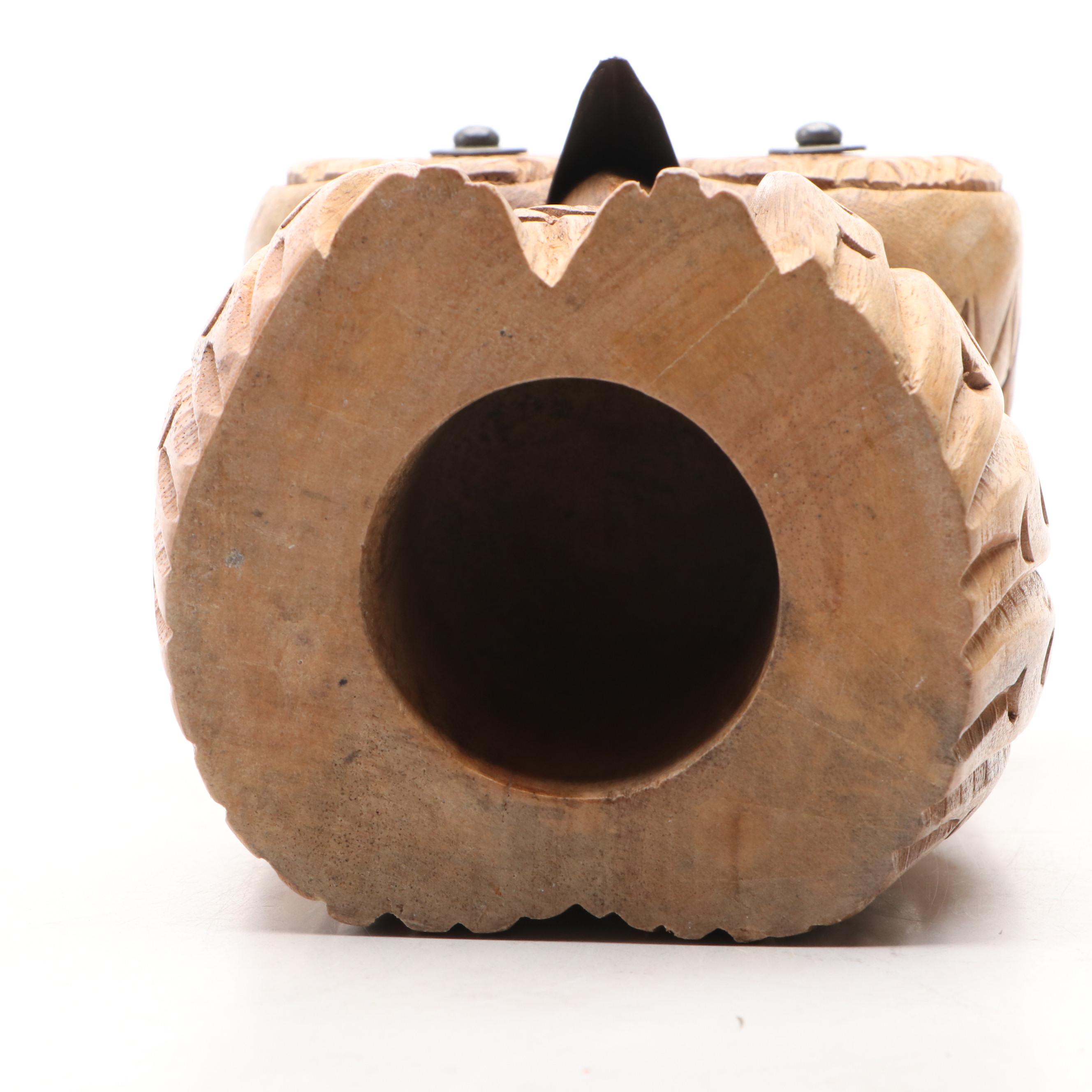 Folk Art Style Hand-Carved Wood Owl