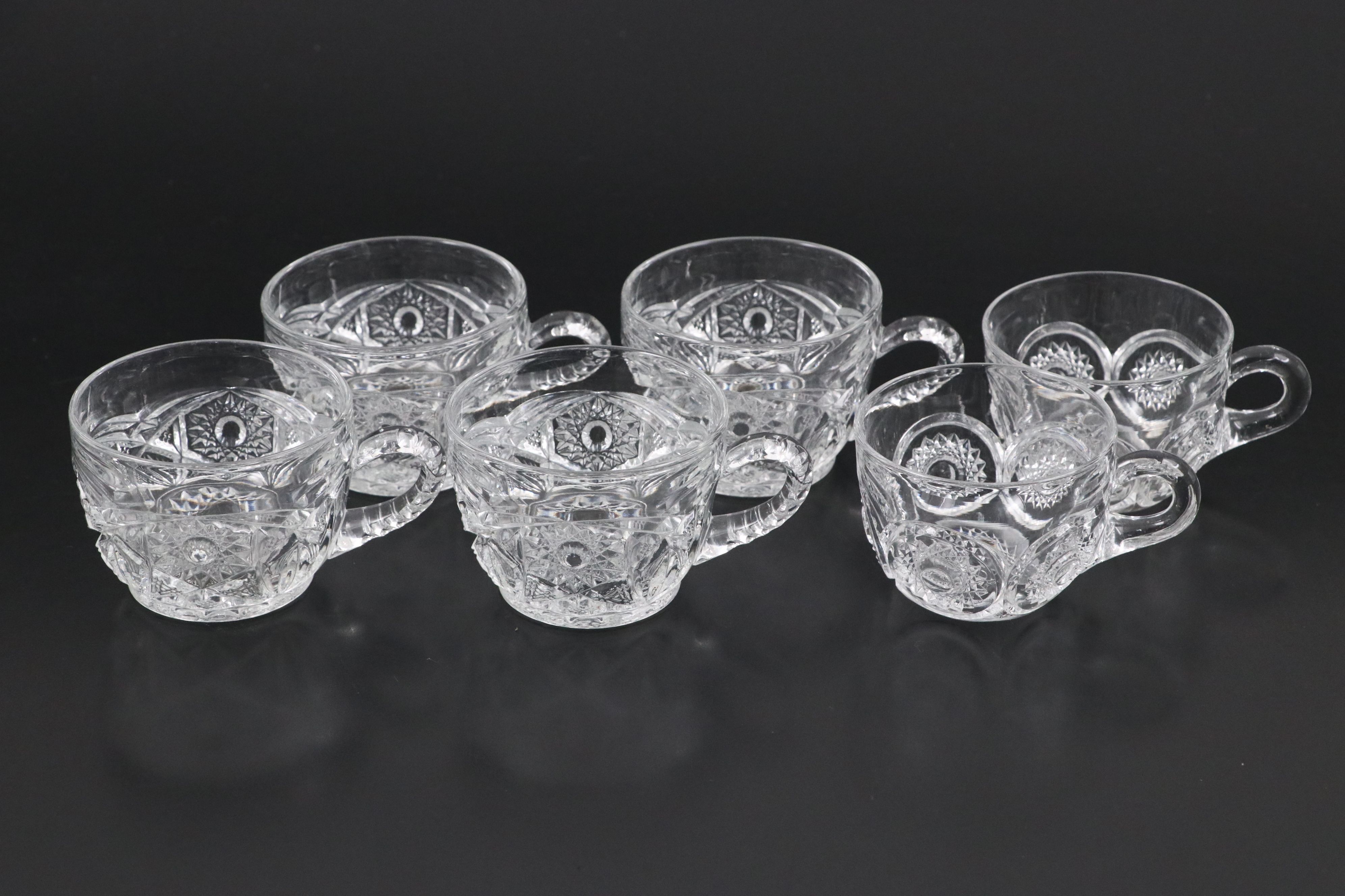 American Brilliant Cut Glass Pedestal Punch Bowl with Cups