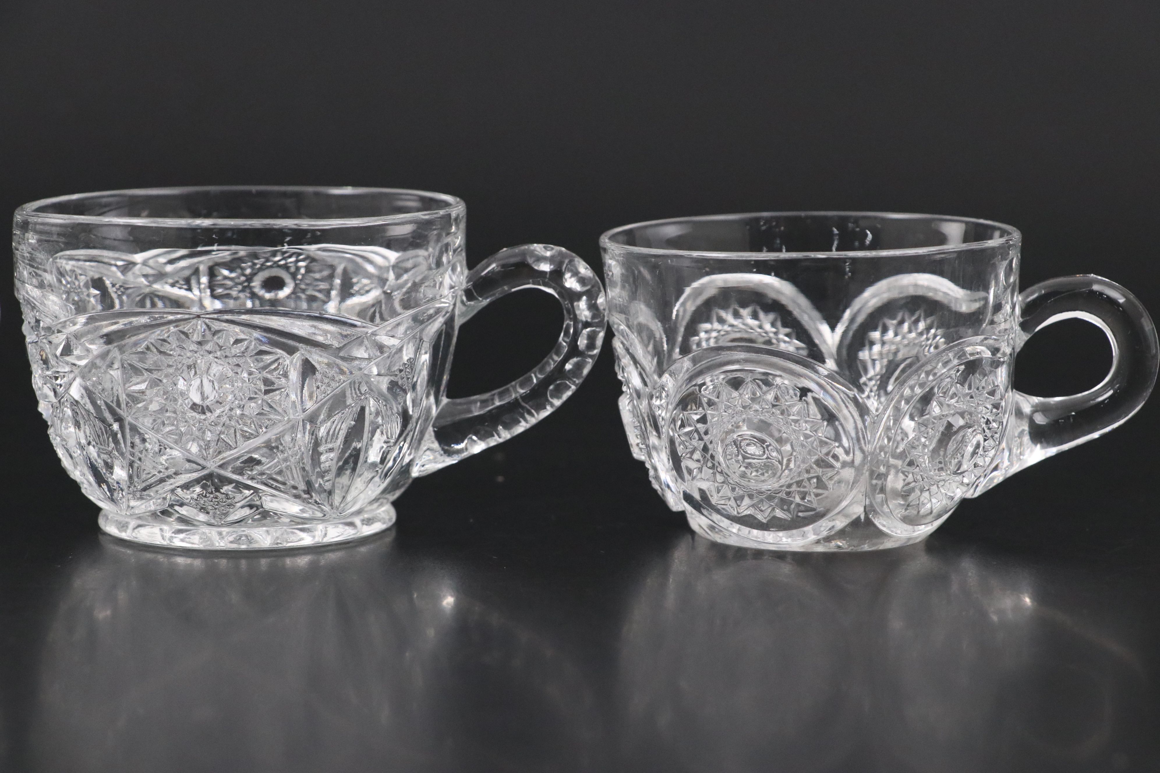 American Brilliant Cut Glass Pedestal Punch Bowl with Cups