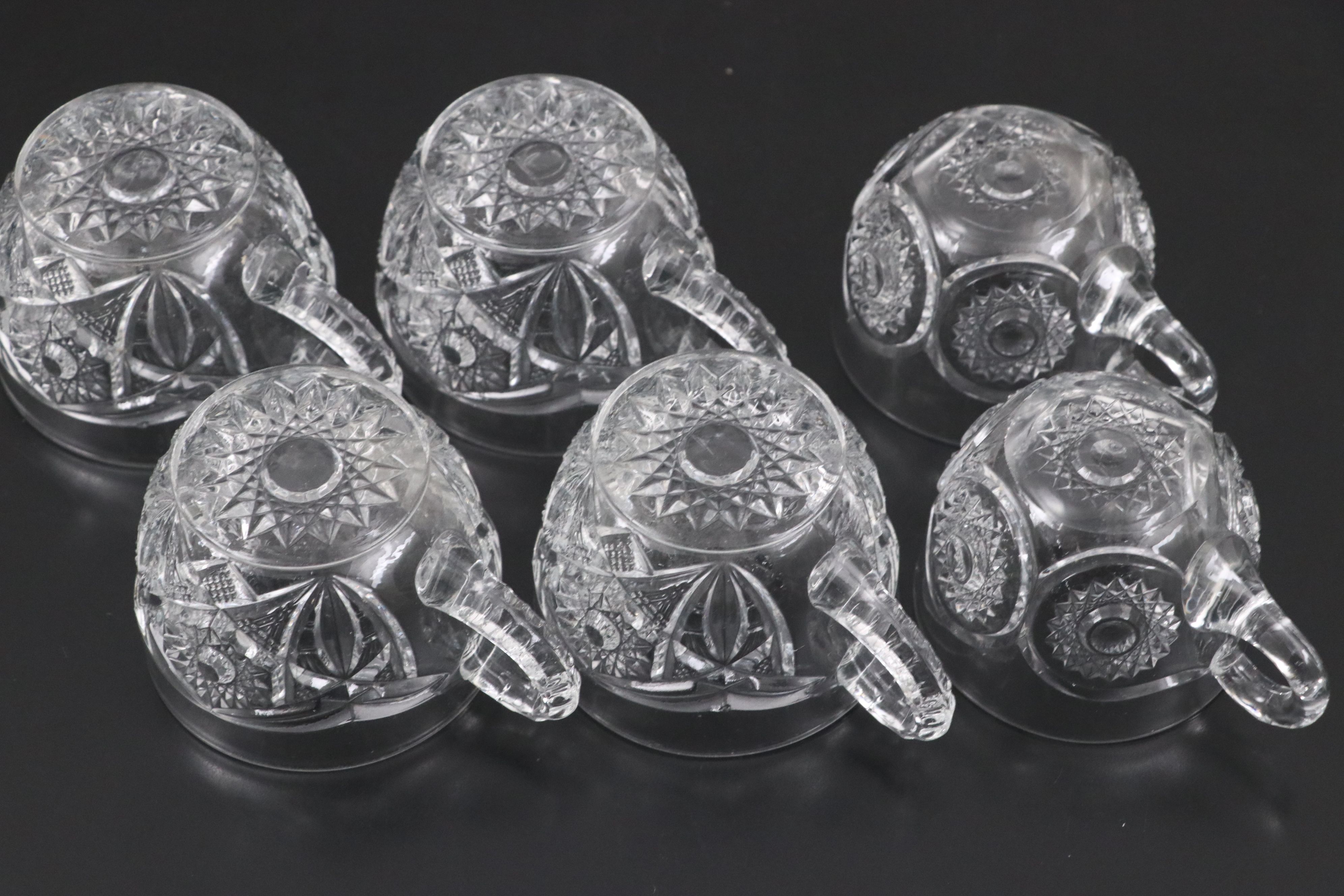 American Brilliant Cut Glass Pedestal Punch Bowl with Cups