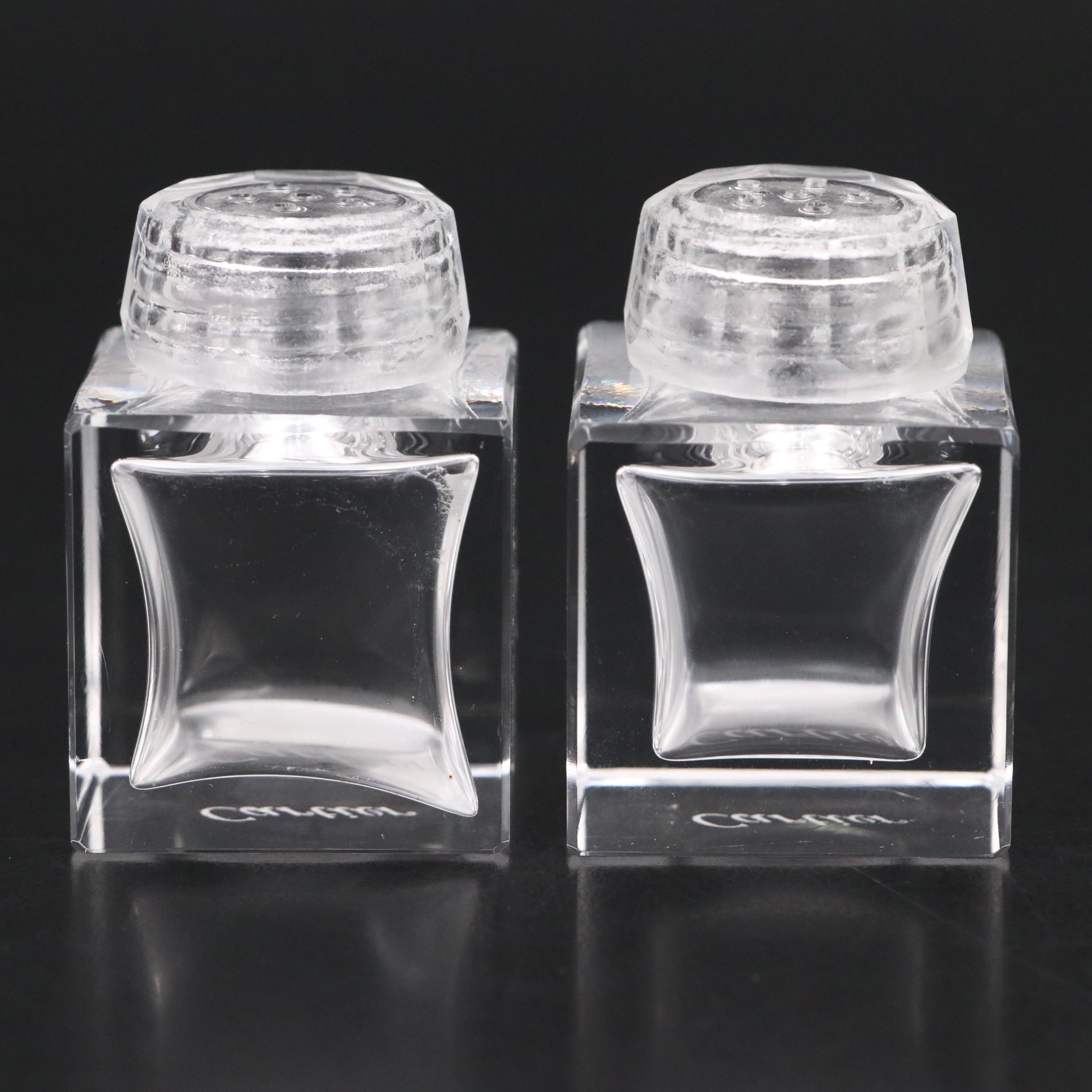 Cartier Crystal Shakers with Nils-Johan Swedish Silver Plate Serving Utensils