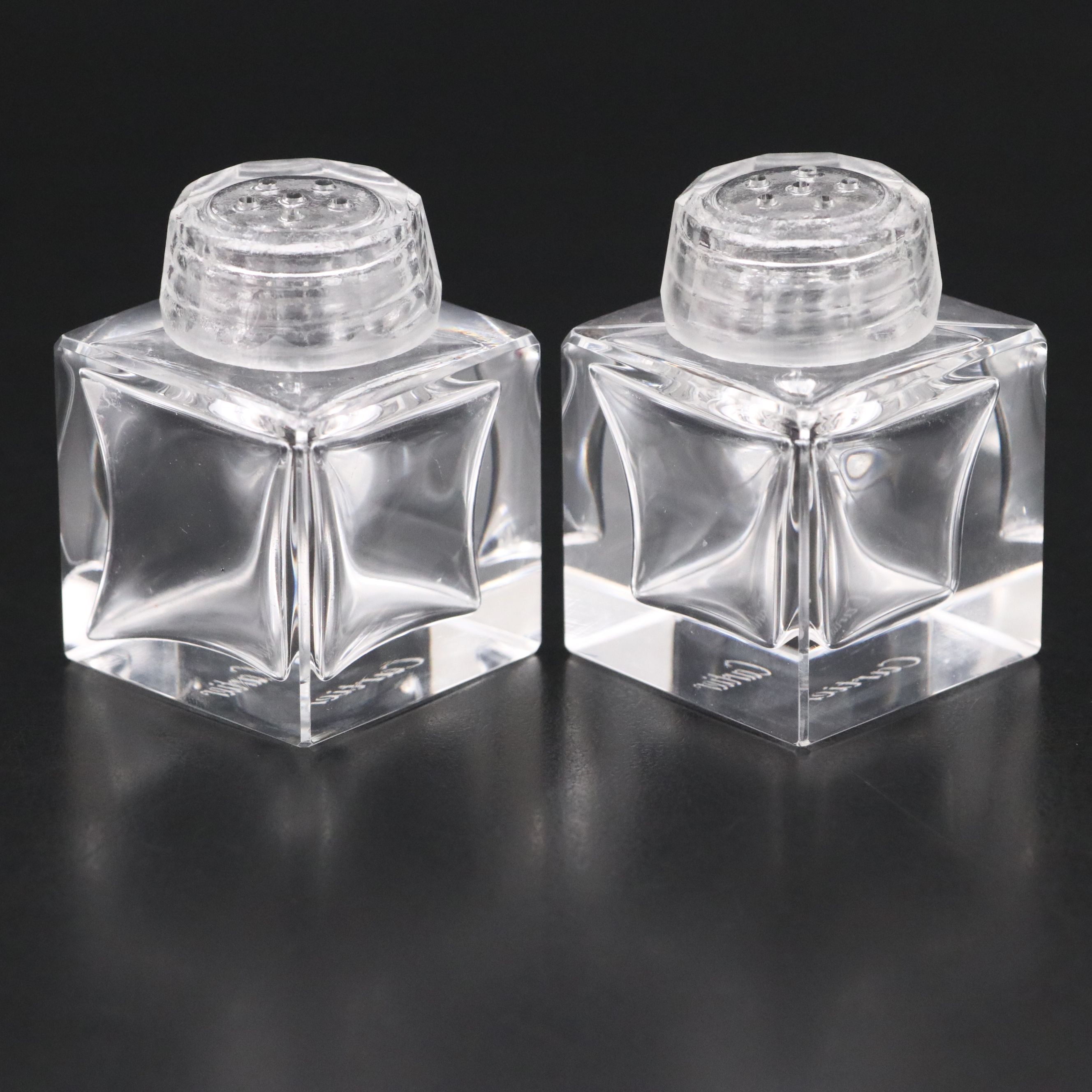 Cartier Crystal Shakers with Nils-Johan Swedish Silver Plate Serving Utensils