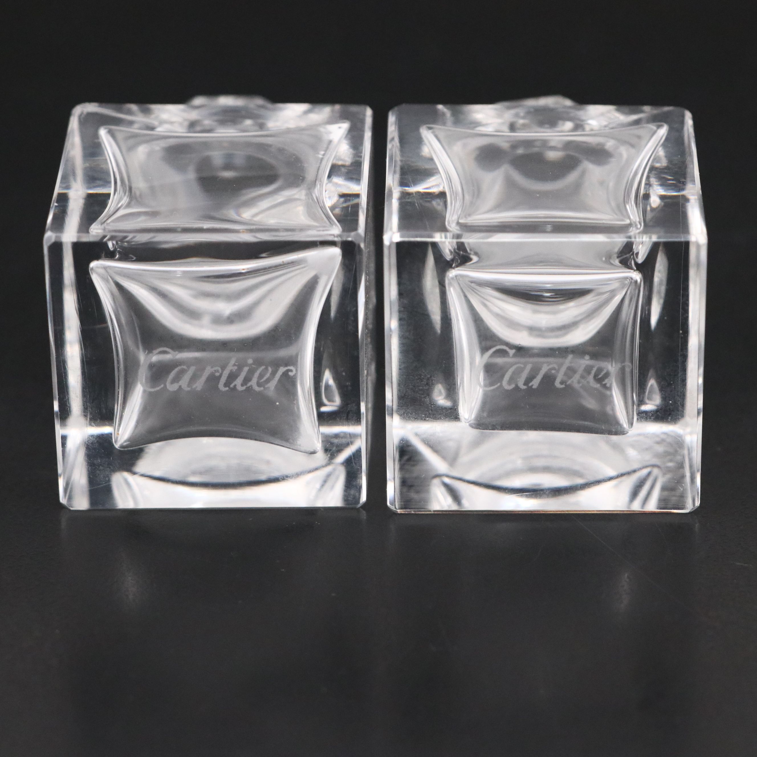 Cartier Crystal Shakers with Nils-Johan Swedish Silver Plate Serving Utensils