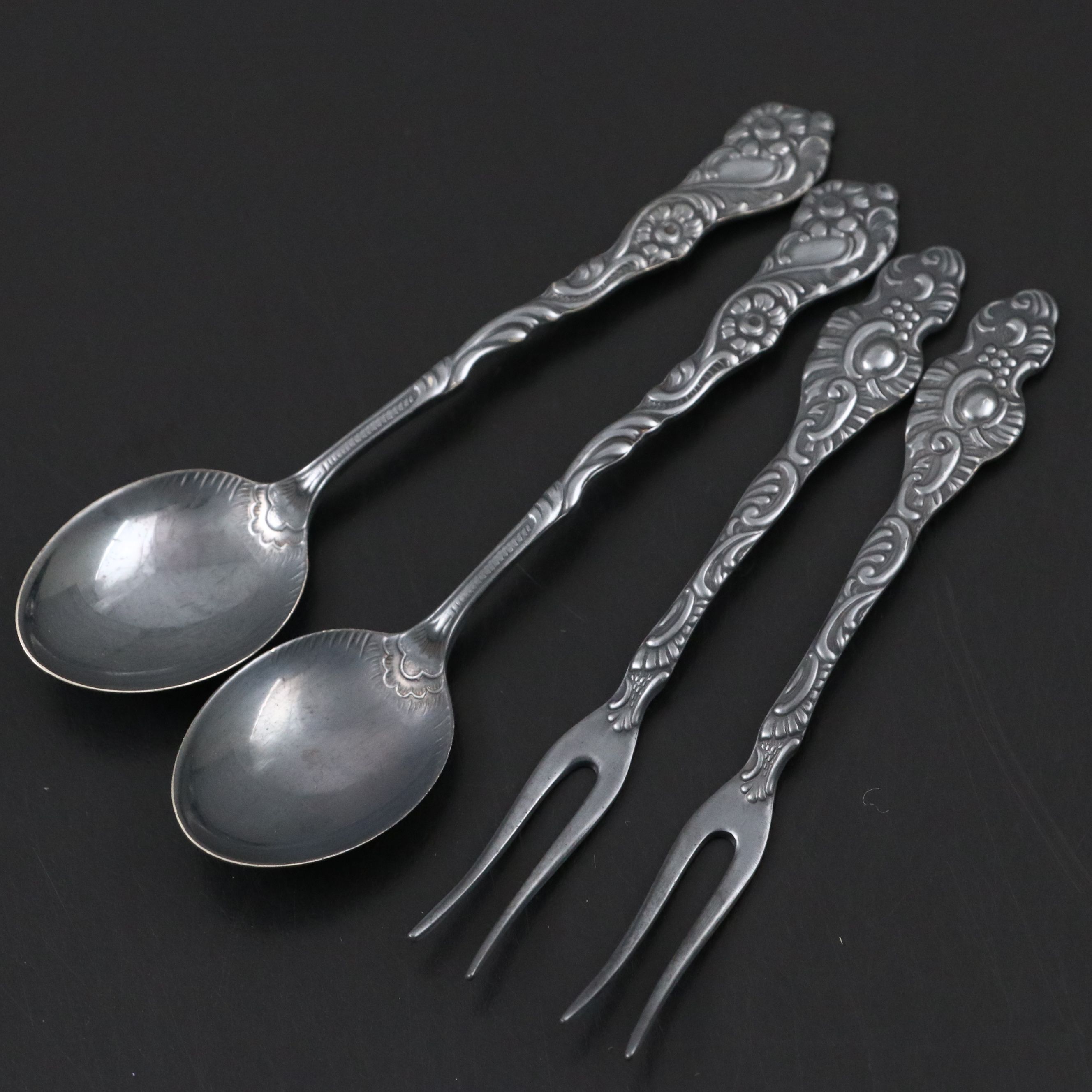 Cartier Crystal Shakers with Nils-Johan Swedish Silver Plate Serving Utensils