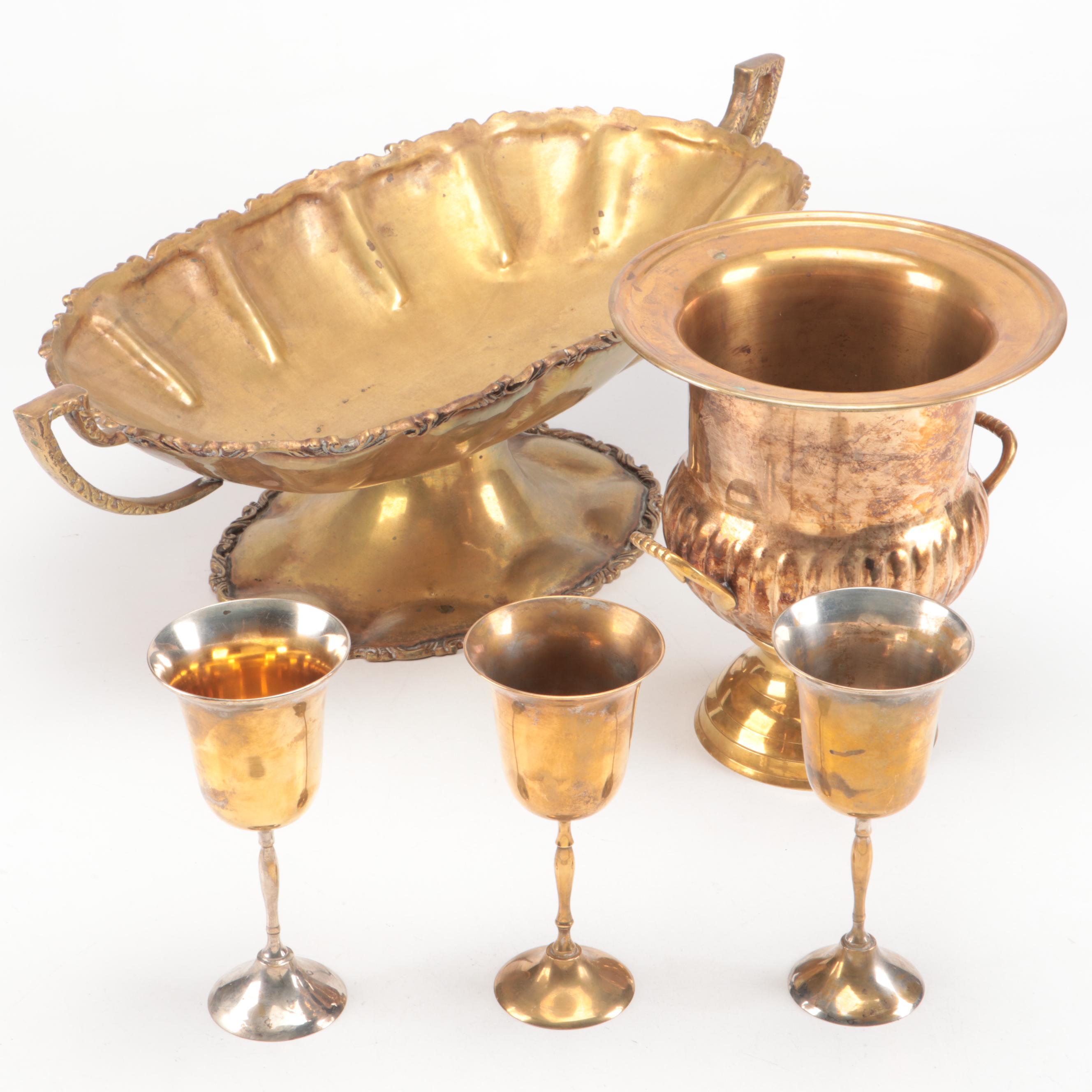 International Silver Co. Plated Stemware with Gilt Centerpiece Bowl and Planter