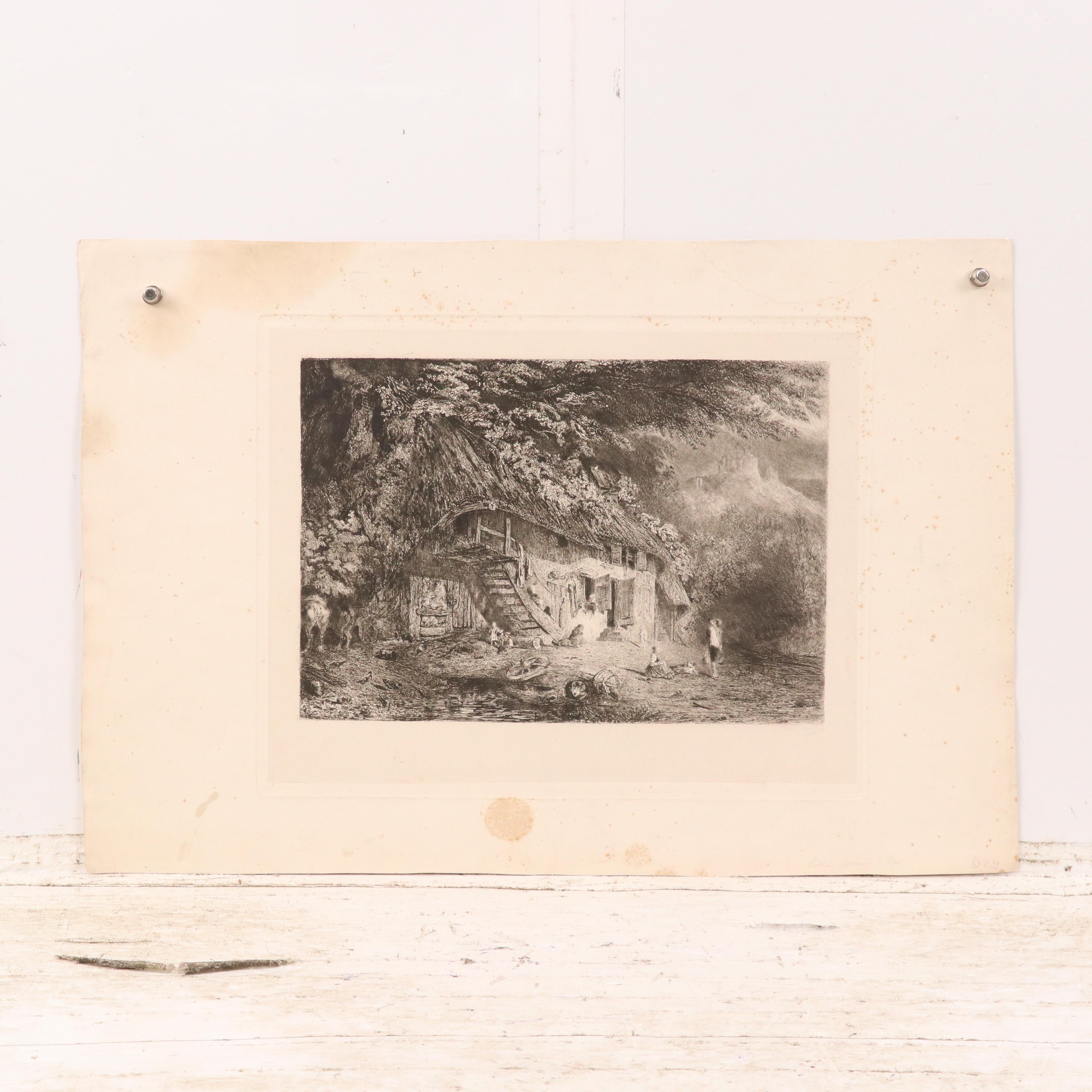 Paul Huet Landscape Etchings Including "Chaumière normande près d'Arques"