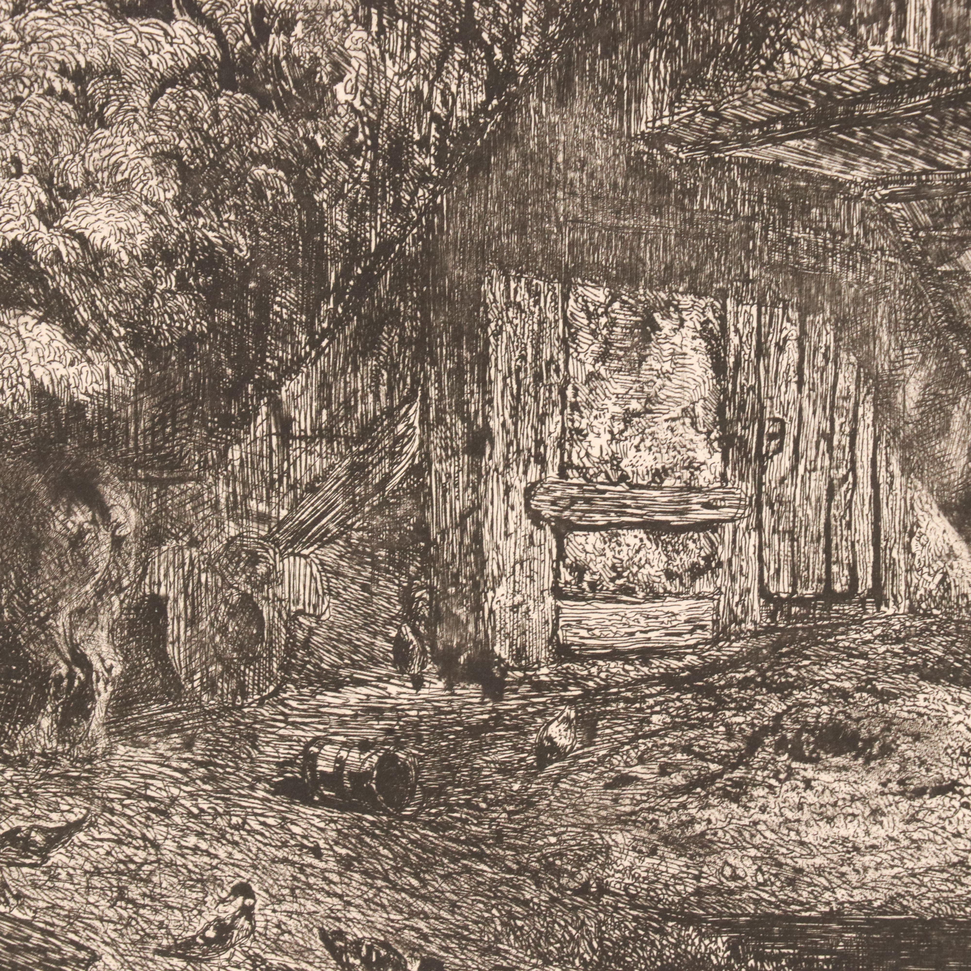 Paul Huet Landscape Etchings Including "Chaumière normande près d'Arques"